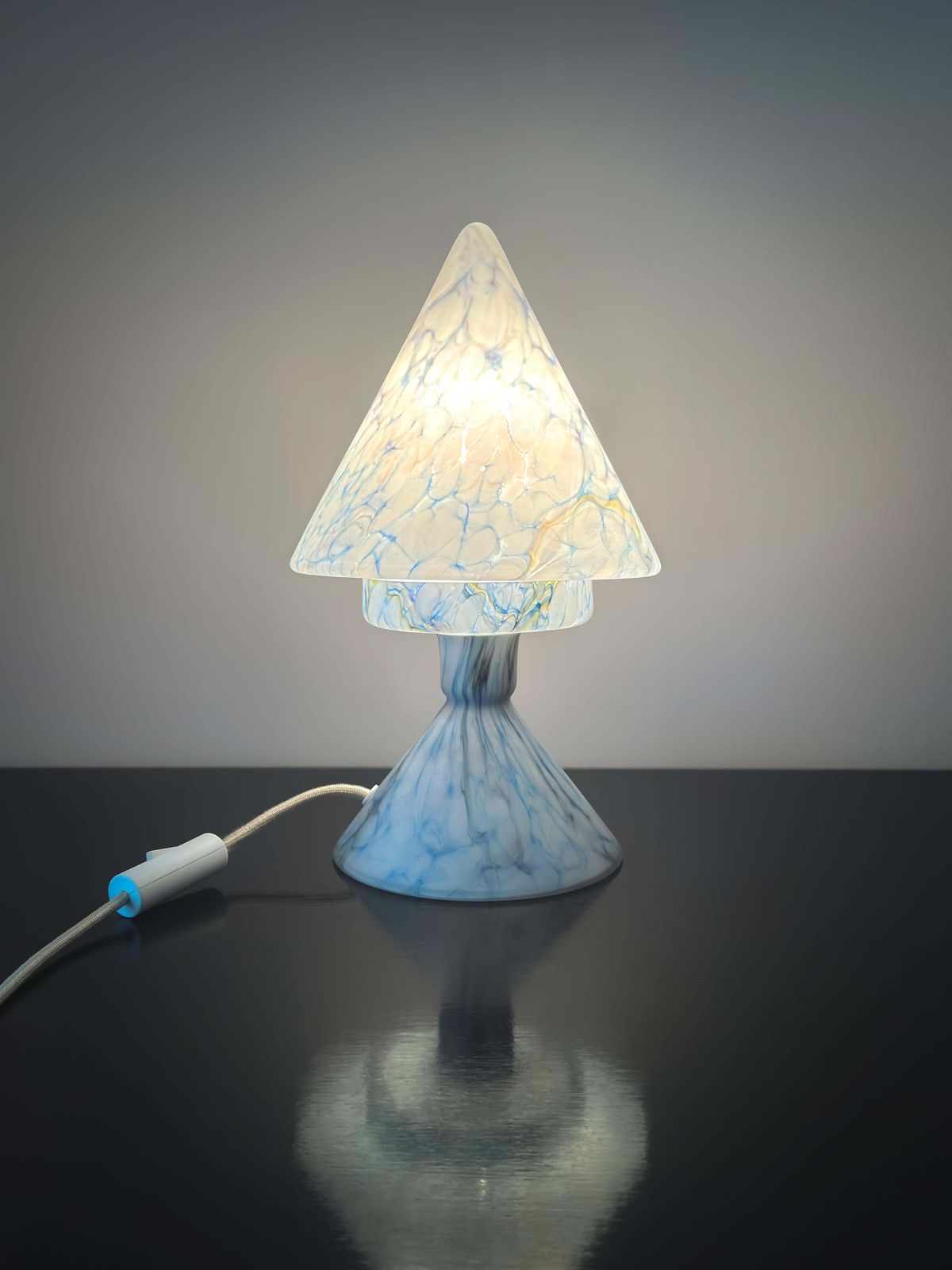 1920s French Blue Glass Table Lamp With Conical Shade photo for sale