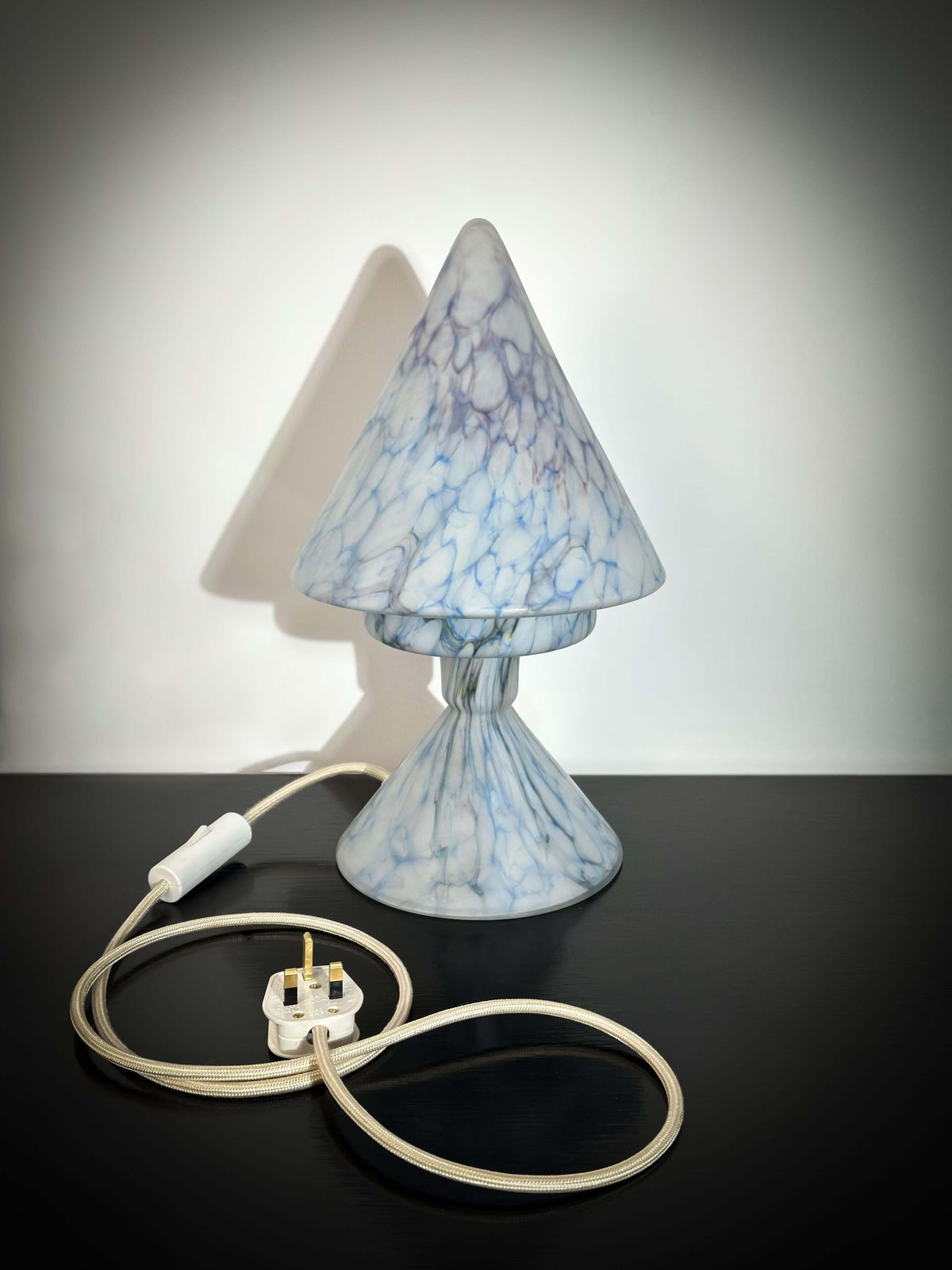1920s French Blue Glass Table Lamp With Conical Shade photo vinterior