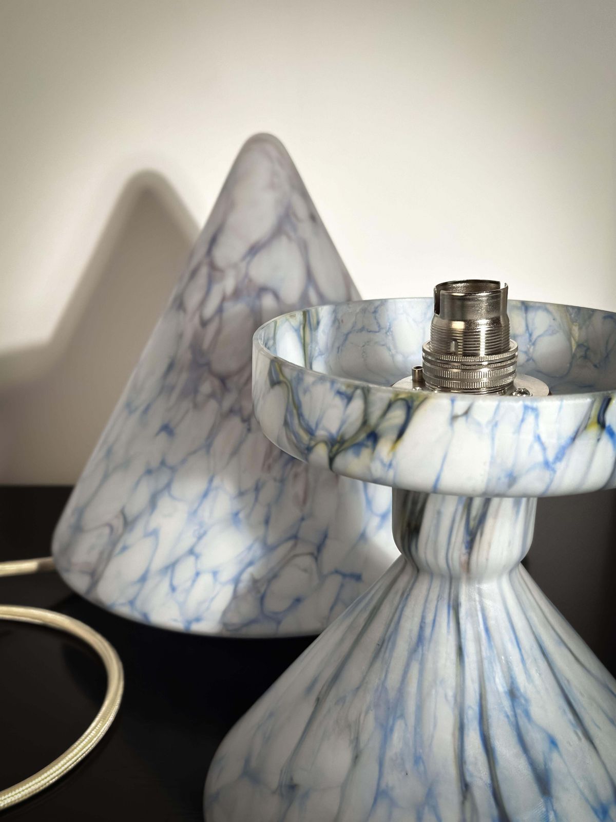 1920s French Blue Glass Table Lamp With Conical Shade photo buy