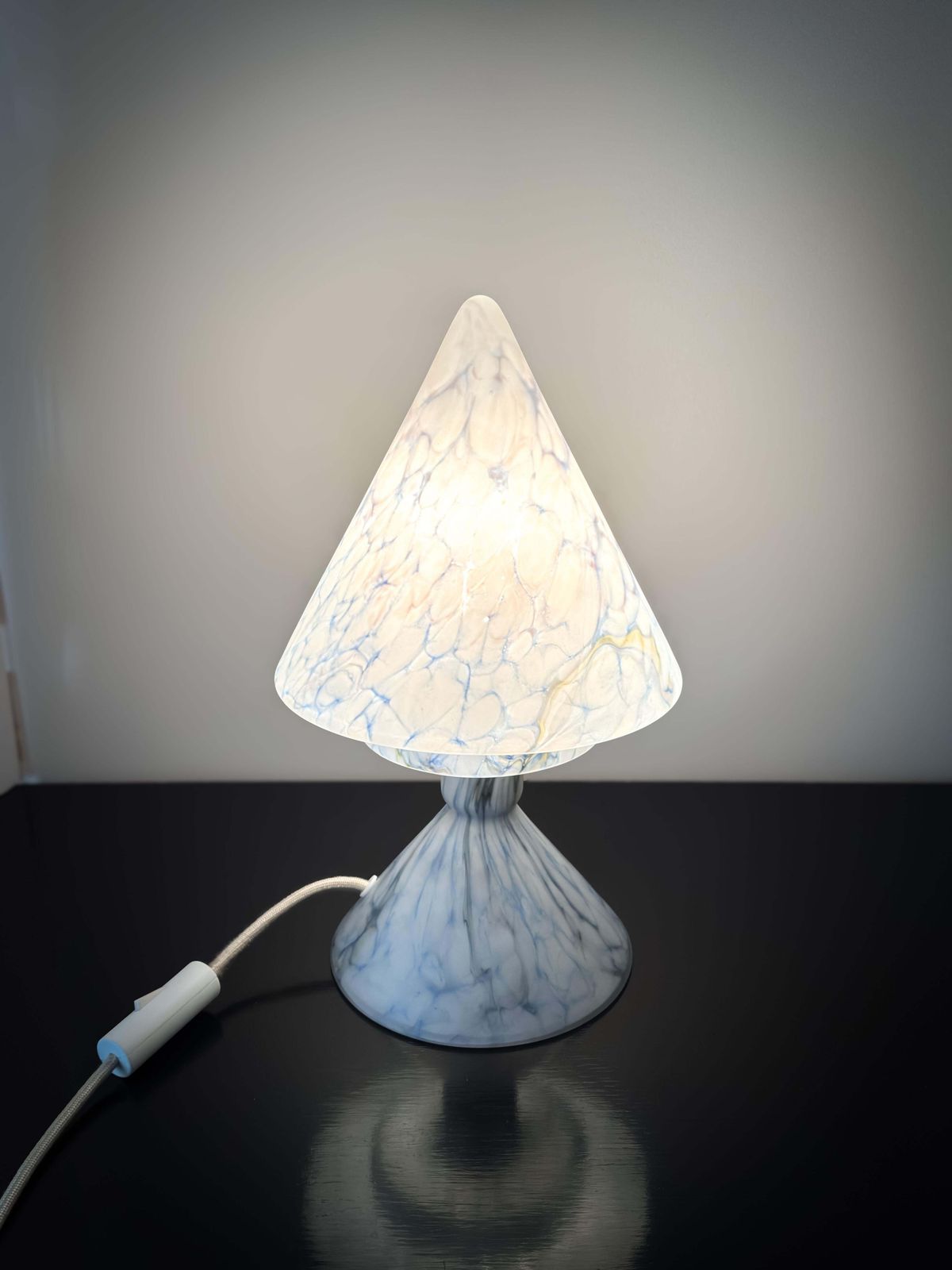 885.0 1920s French Blue Glass Table Lamp With Conical Shade photo