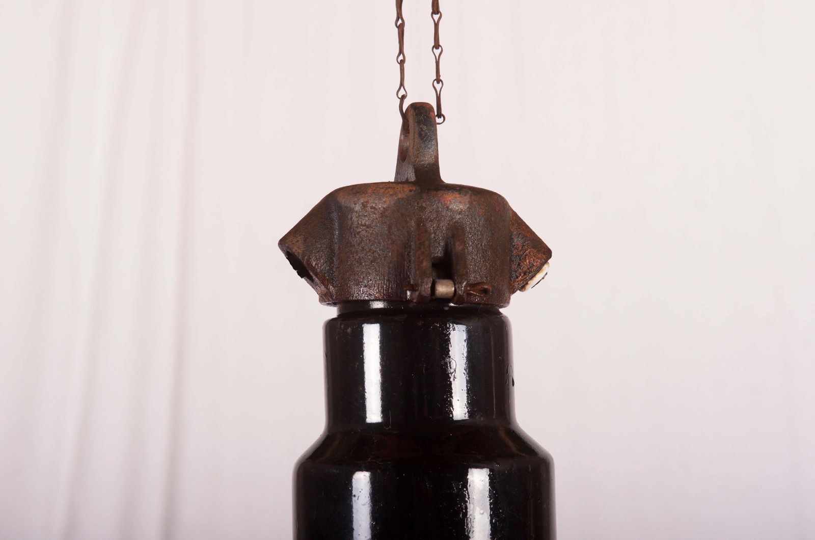 Large Black Enameled Czech Factory, Industrial Pendant Lamp photo for sale