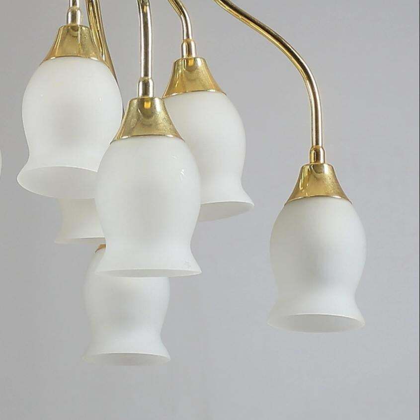 Beautiful Midcentury Mount Chandelier With Opaline Glass Shades photo for sale