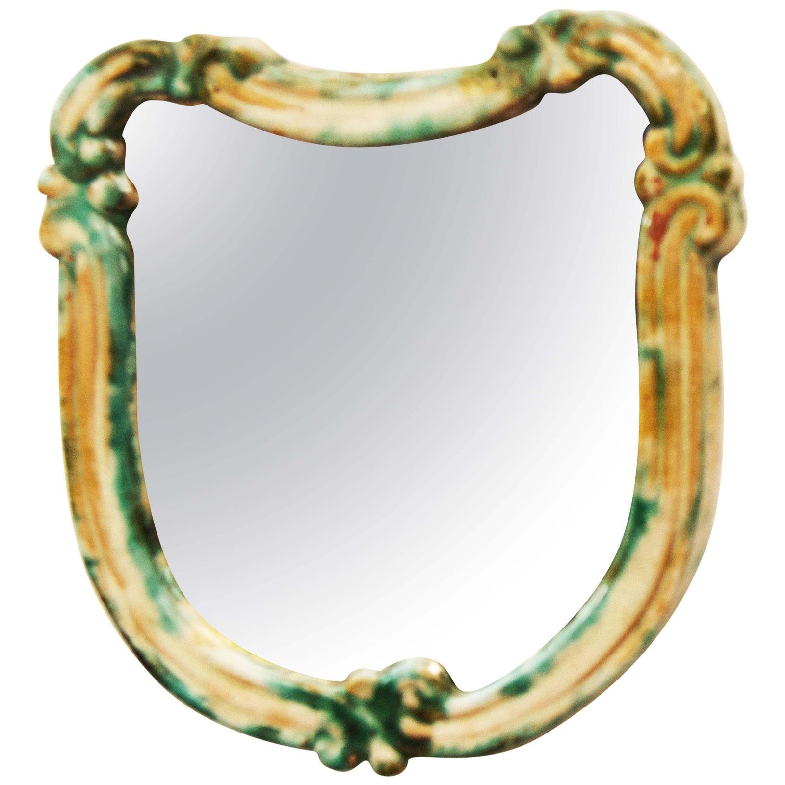 Art Deco Green Ceramik Wall Mirror By "Gmundner Keramik"