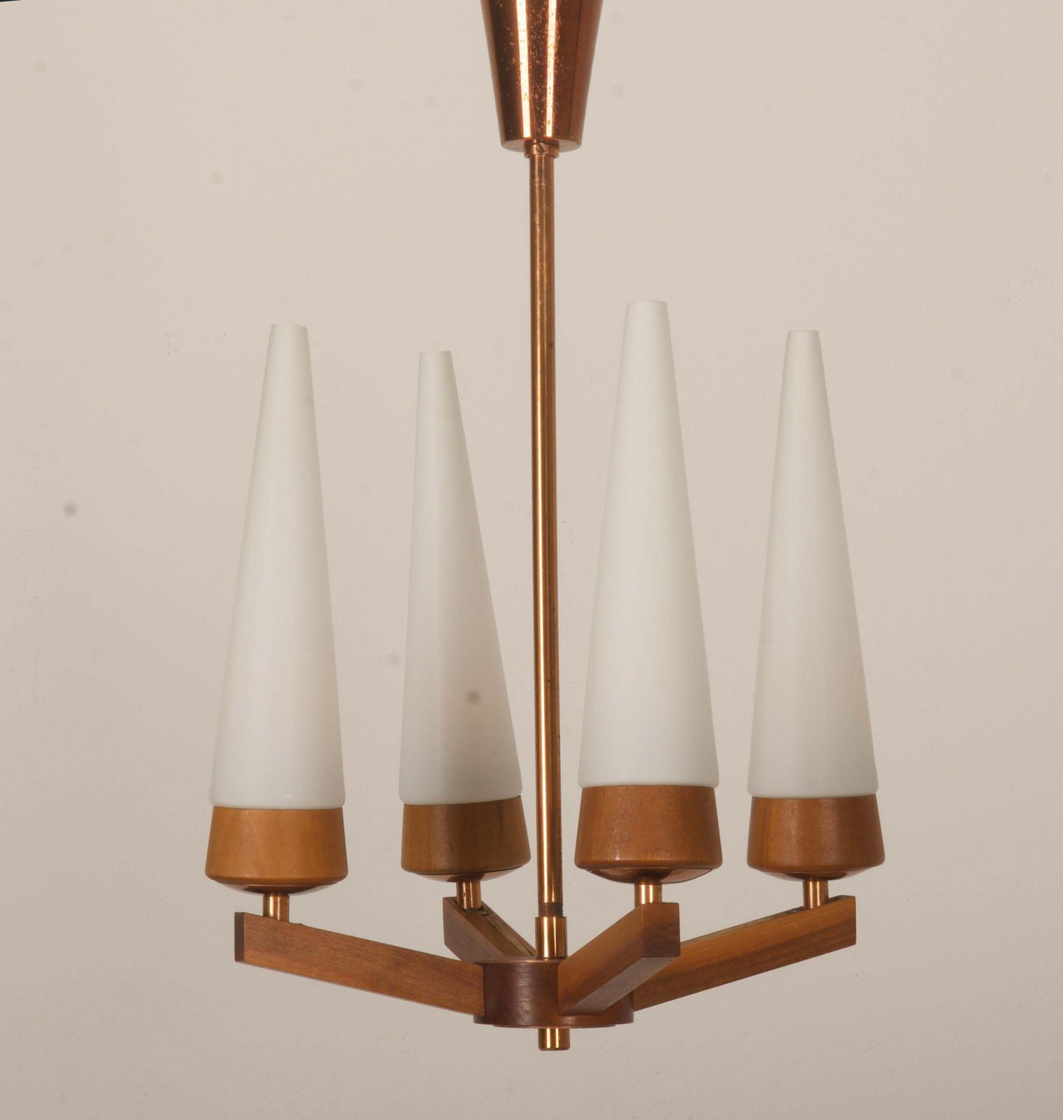Mid Century Walnut Brass Copper Chandelier By Rupert Nikoll photo buy