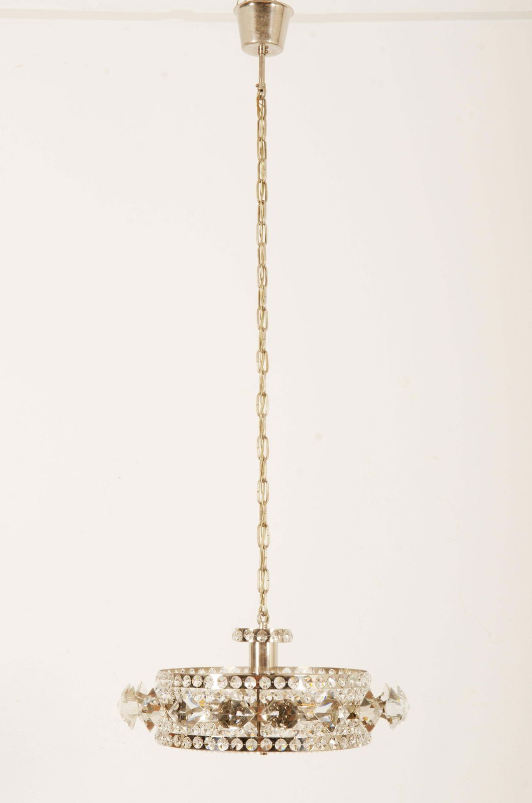 Chromed Brass And Glass Chandelier By Orrefors From The 1960s photo vinterior