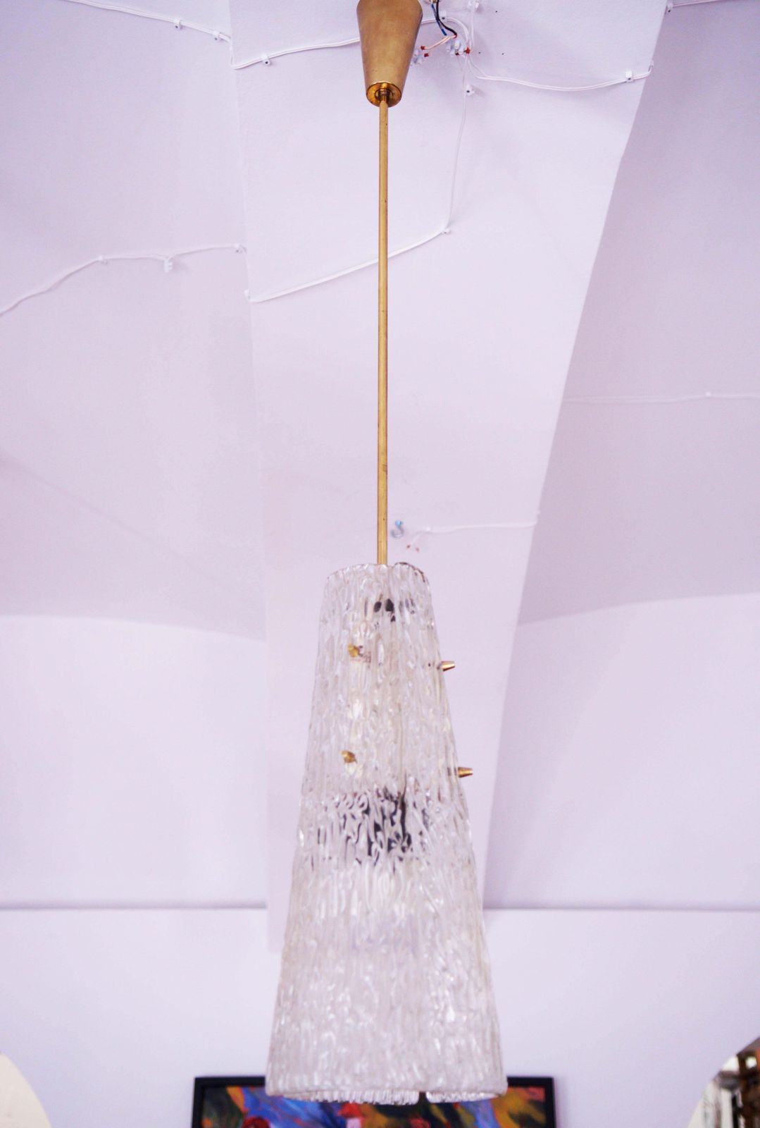 Large Ice Glass J.T. Kalmar Pendant photo for sale