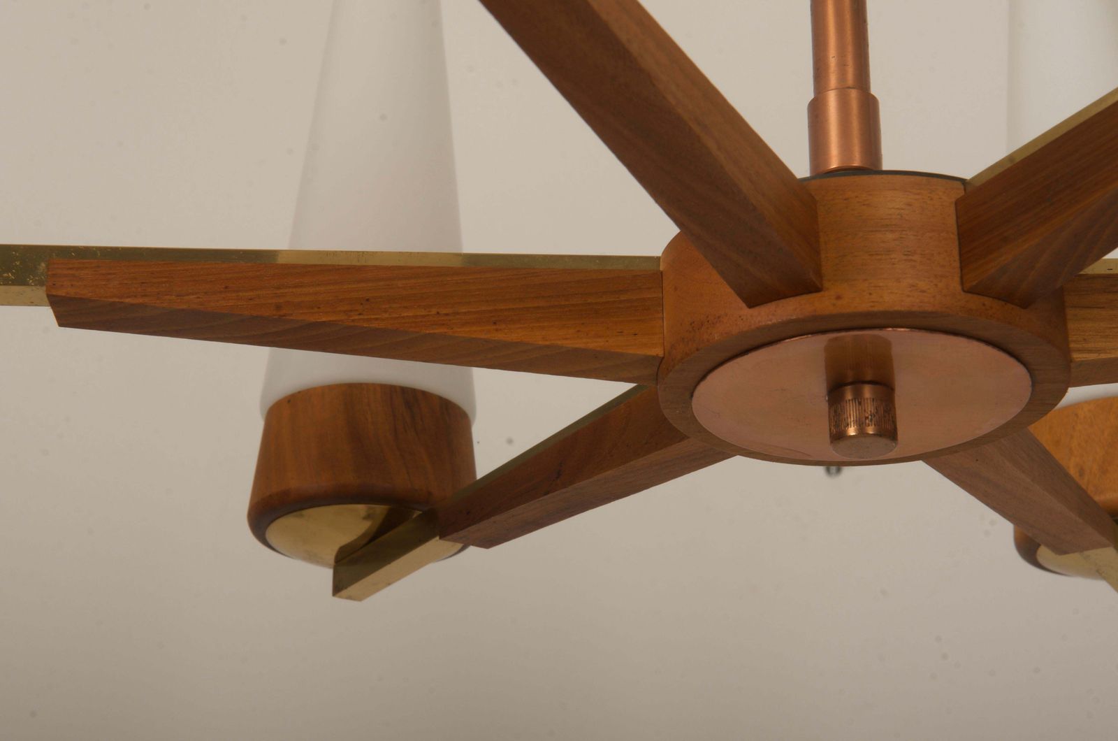 photo furniture Mid Century Walnut Brass Copper Chandelier By Rupert Nikoll