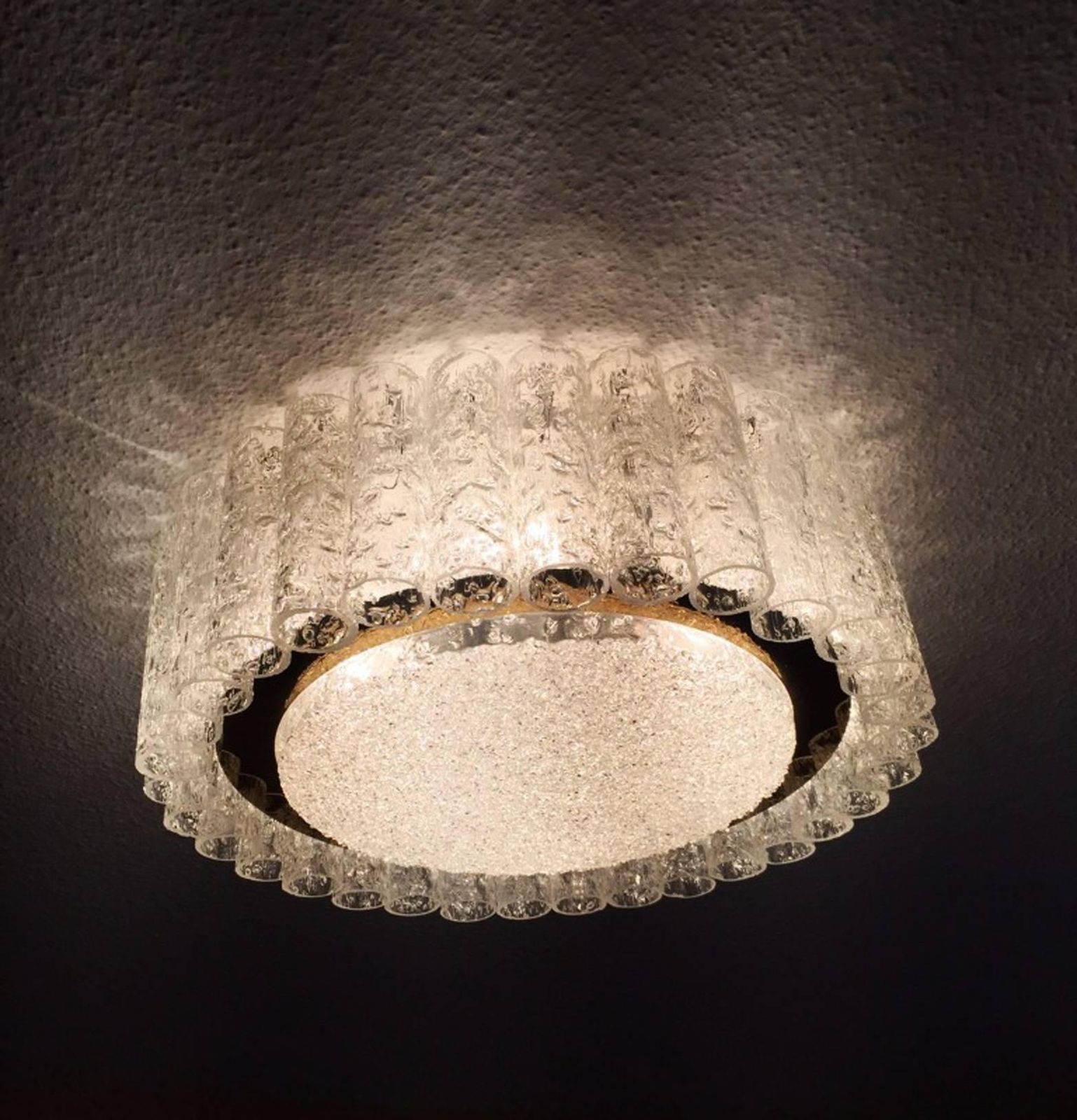 Mid Century Glass Tube Flush Mount Chandelier By Doria Leuchten photo vintage
