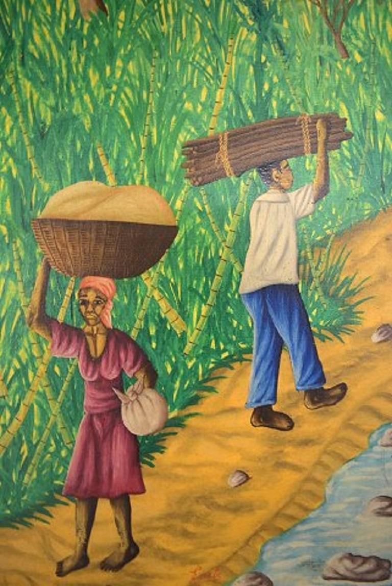 Emile, Haitian Artist, Naivist School, Oil On Canvas, 1970s, Local Workers photo 934.0