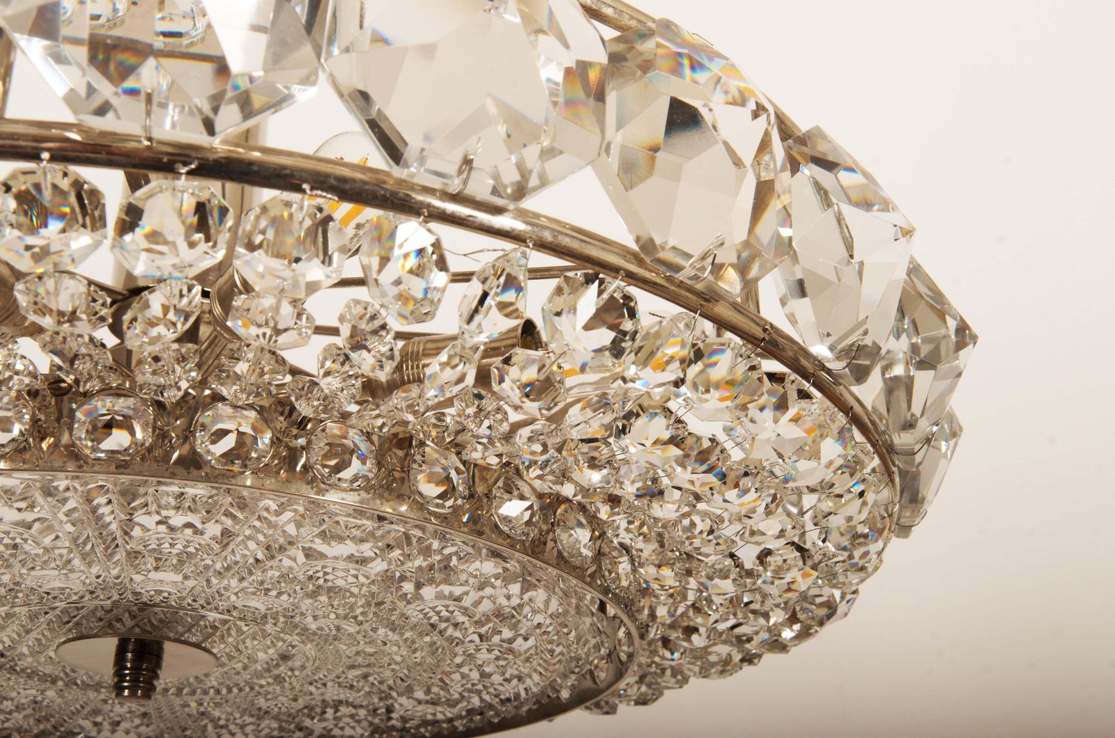 Chromed Brass And Glass Chandelier By Orrefors From The 1960s photo vinterior