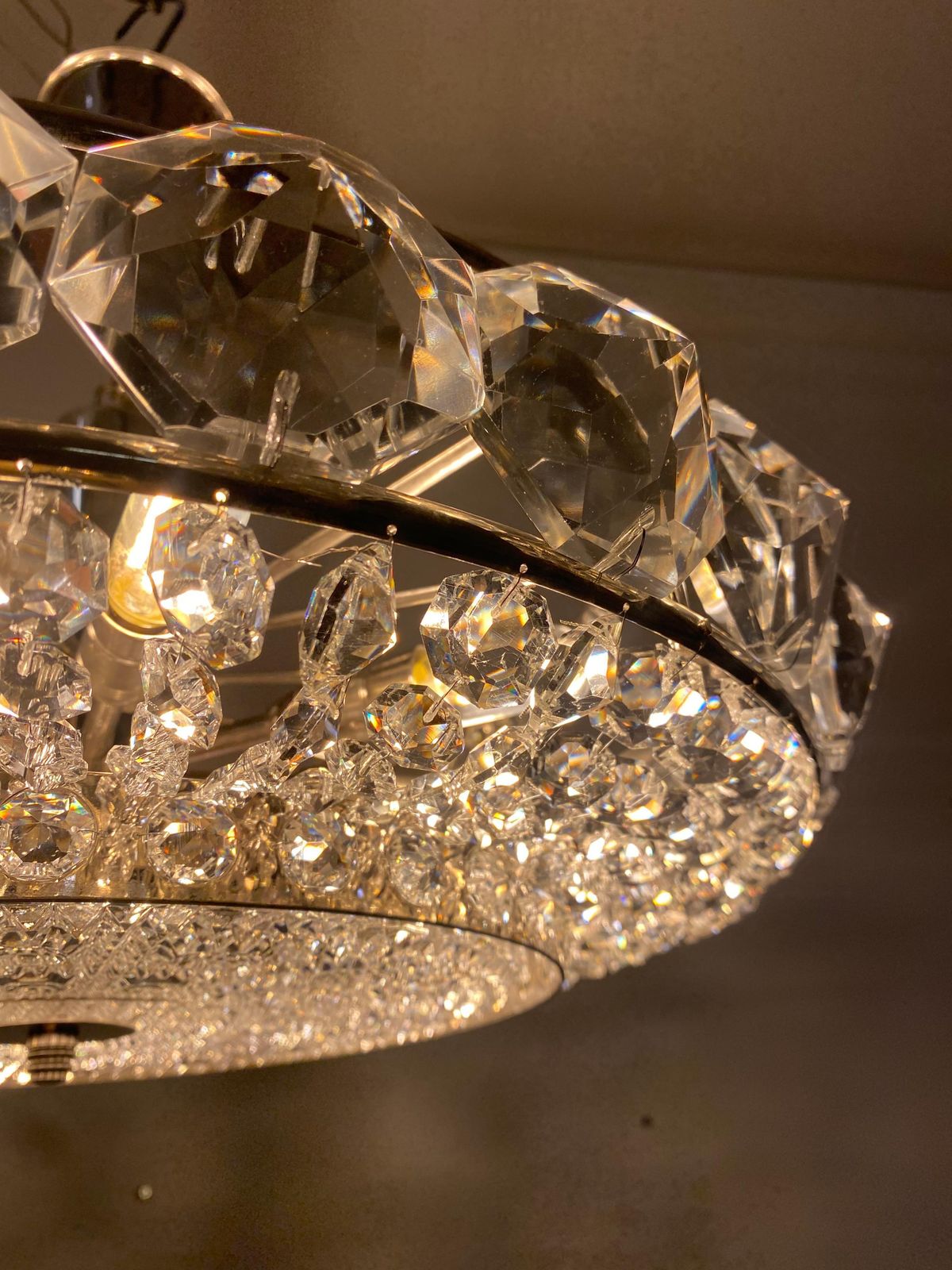 Lighting Chromed Brass And Glass Chandelier By Orrefors From The 1960s photo