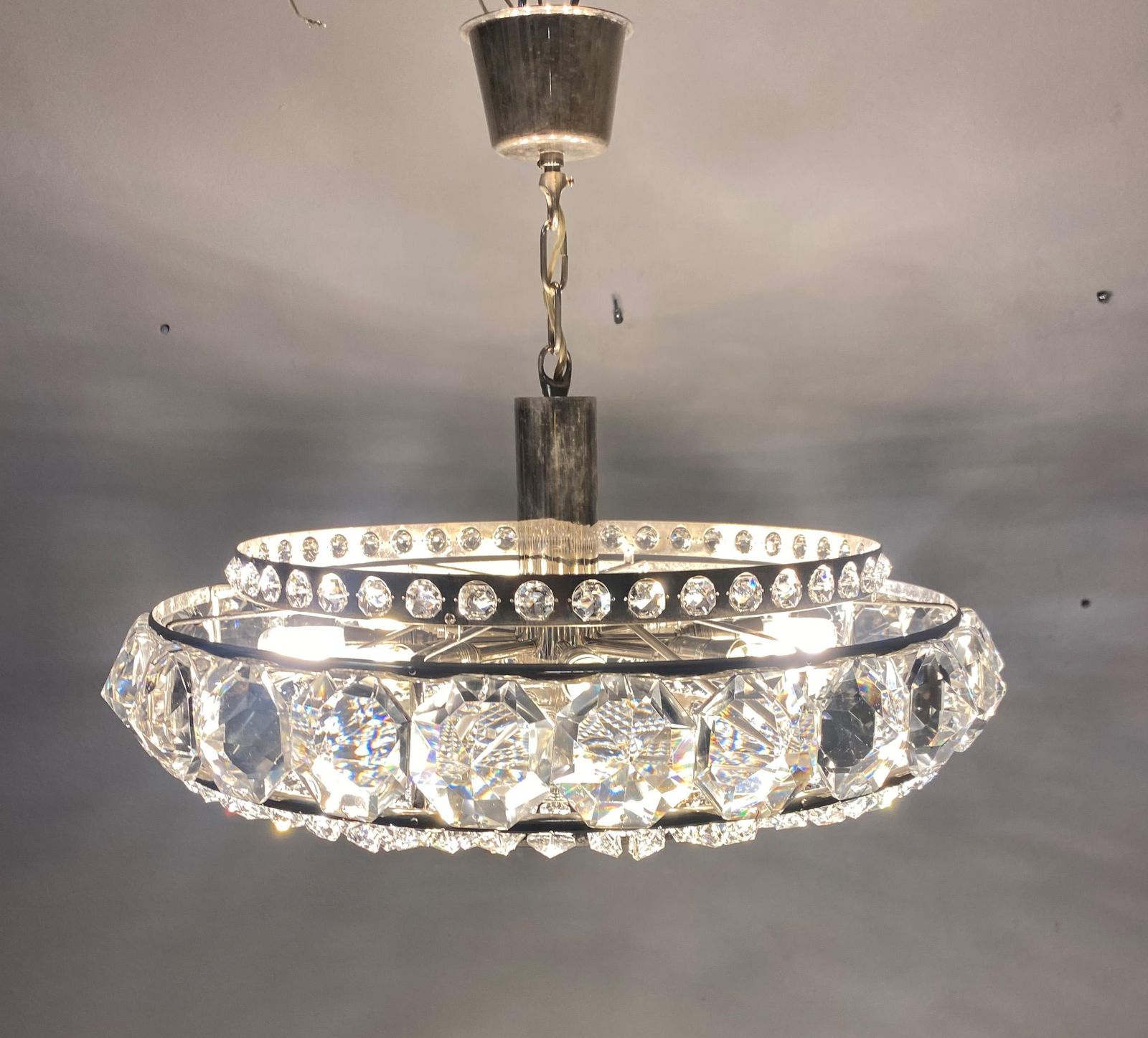 photo buy Chromed Brass And Glass Chandelier By Orrefors From The 1960s
