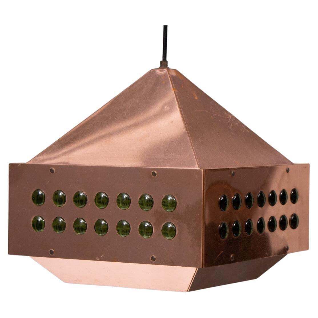Copper Square Green Glass Hanging Lamp By Hans Agne Jakobsson Ed. Markaryd 1960s