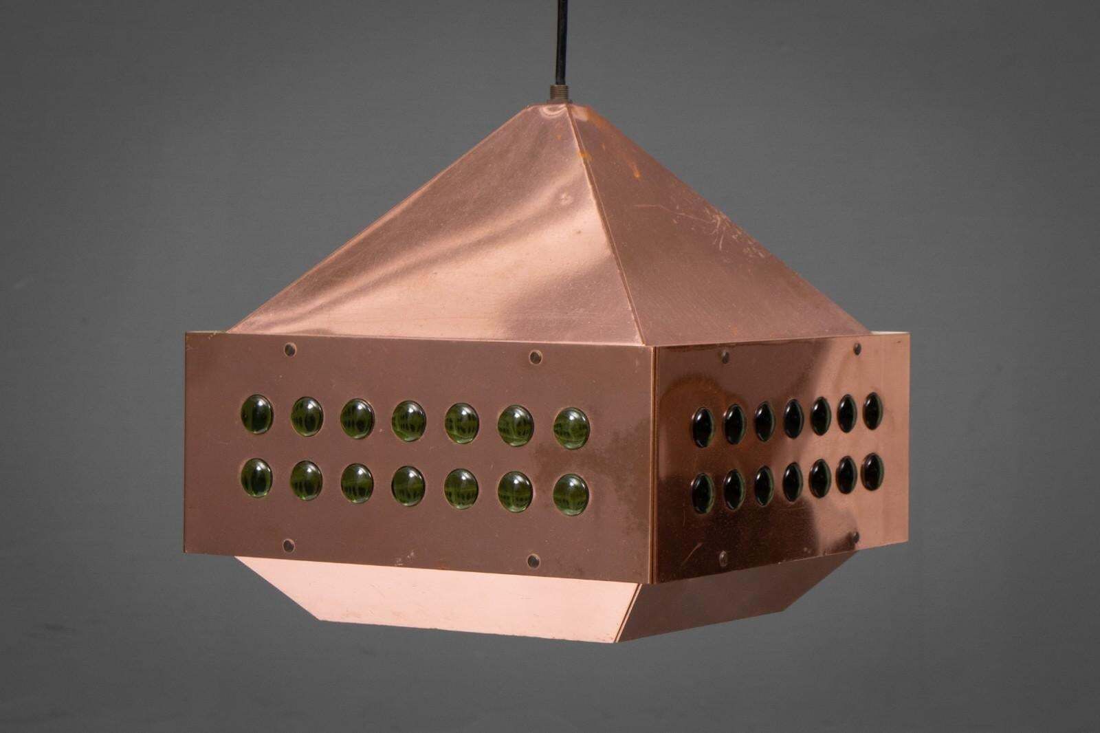 Copper Square Green Glass Hanging Lamp By Hans Agne Jakobsson Ed. Markaryd 1960s photo furniture