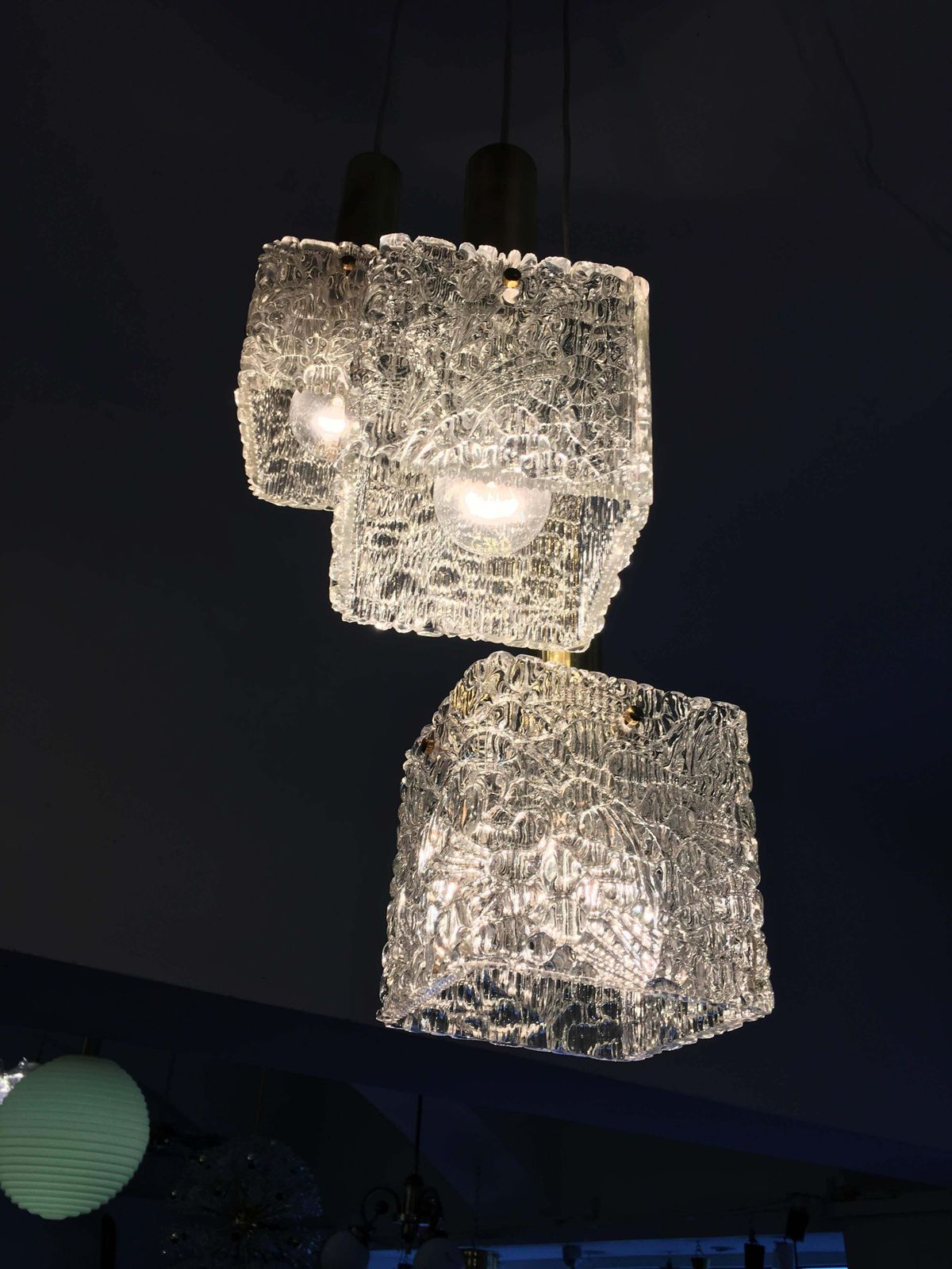Cascading Textured Glass And Brass Chandelier By J.T. Kalmar photo buy