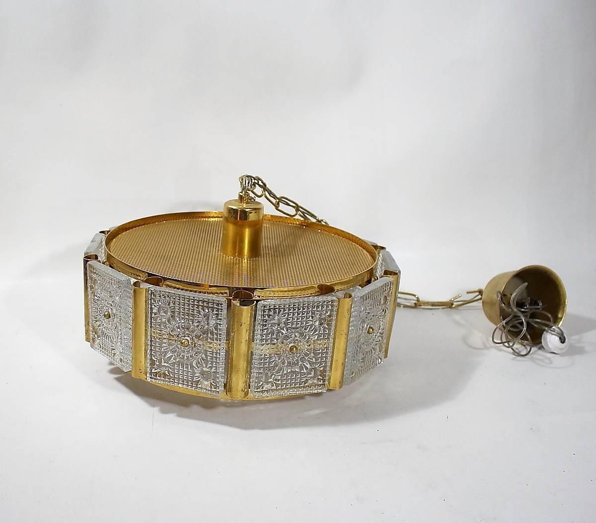Carl Fagerlund For Orrefors Glass, Brass Chandelier photo for sale