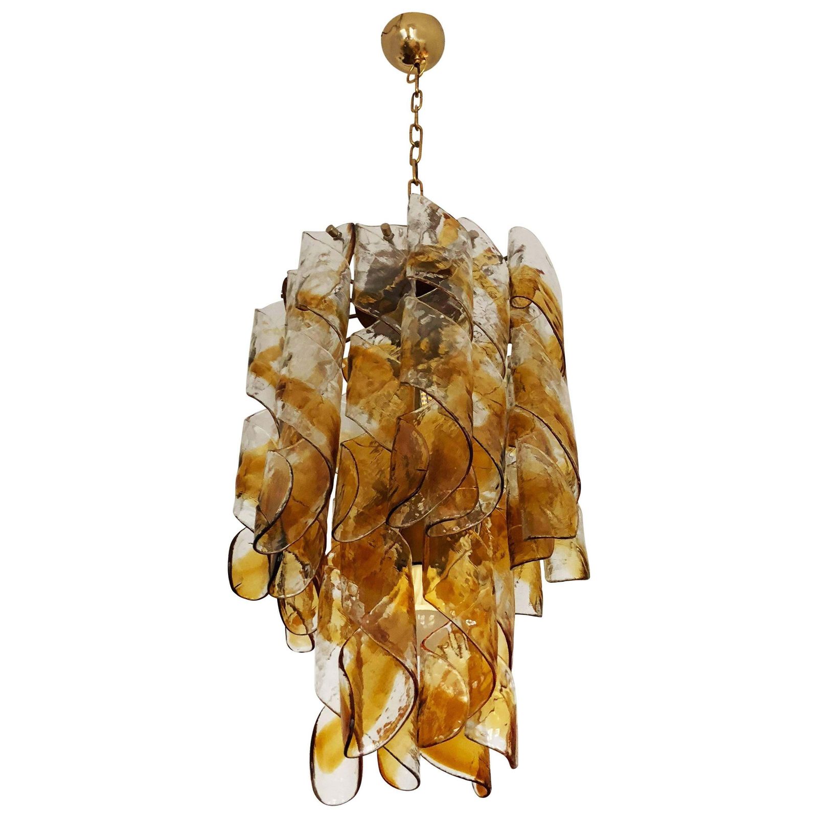 Italian Murano Amber Twisted Glass Chandelier By Mazzega