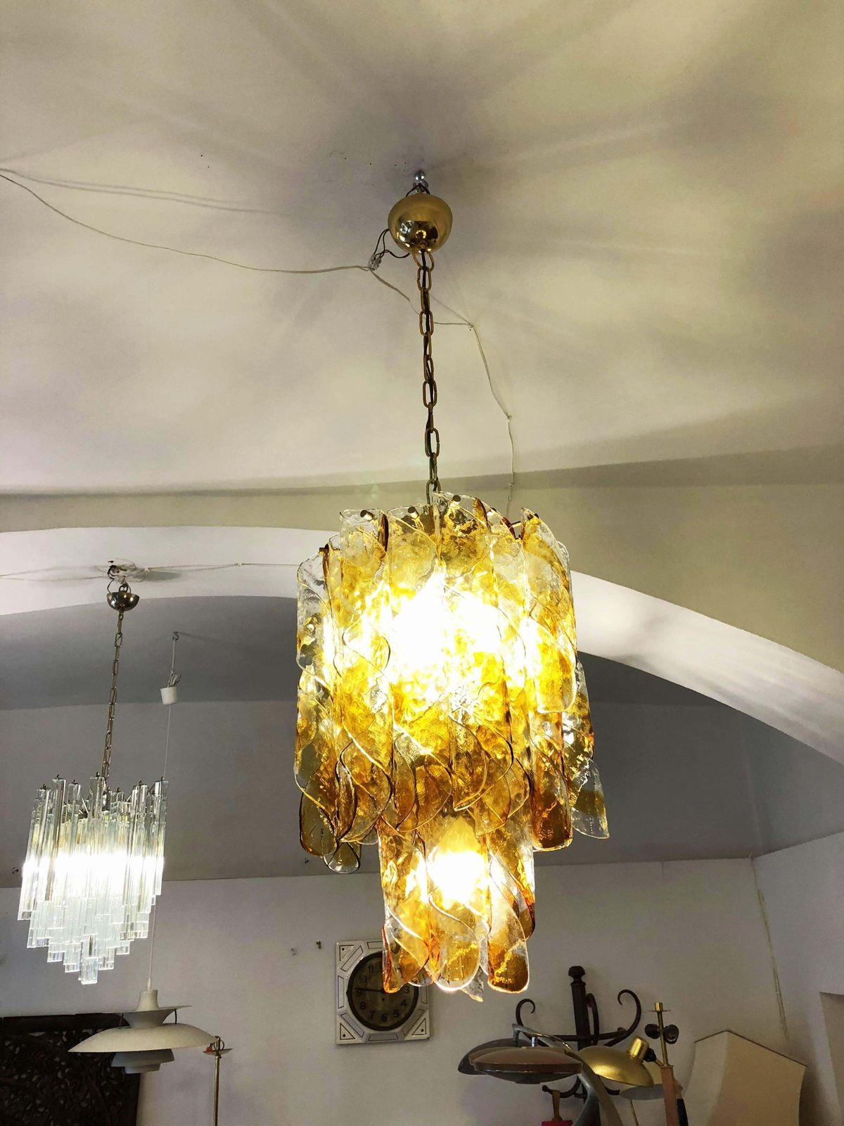 Italian Murano Amber Twisted Glass Chandelier By Mazzega photo Lighting