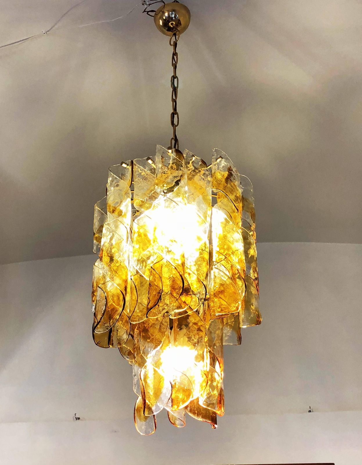 Italian Murano Amber Twisted Glass Chandelier By Mazzega photo 2233.0