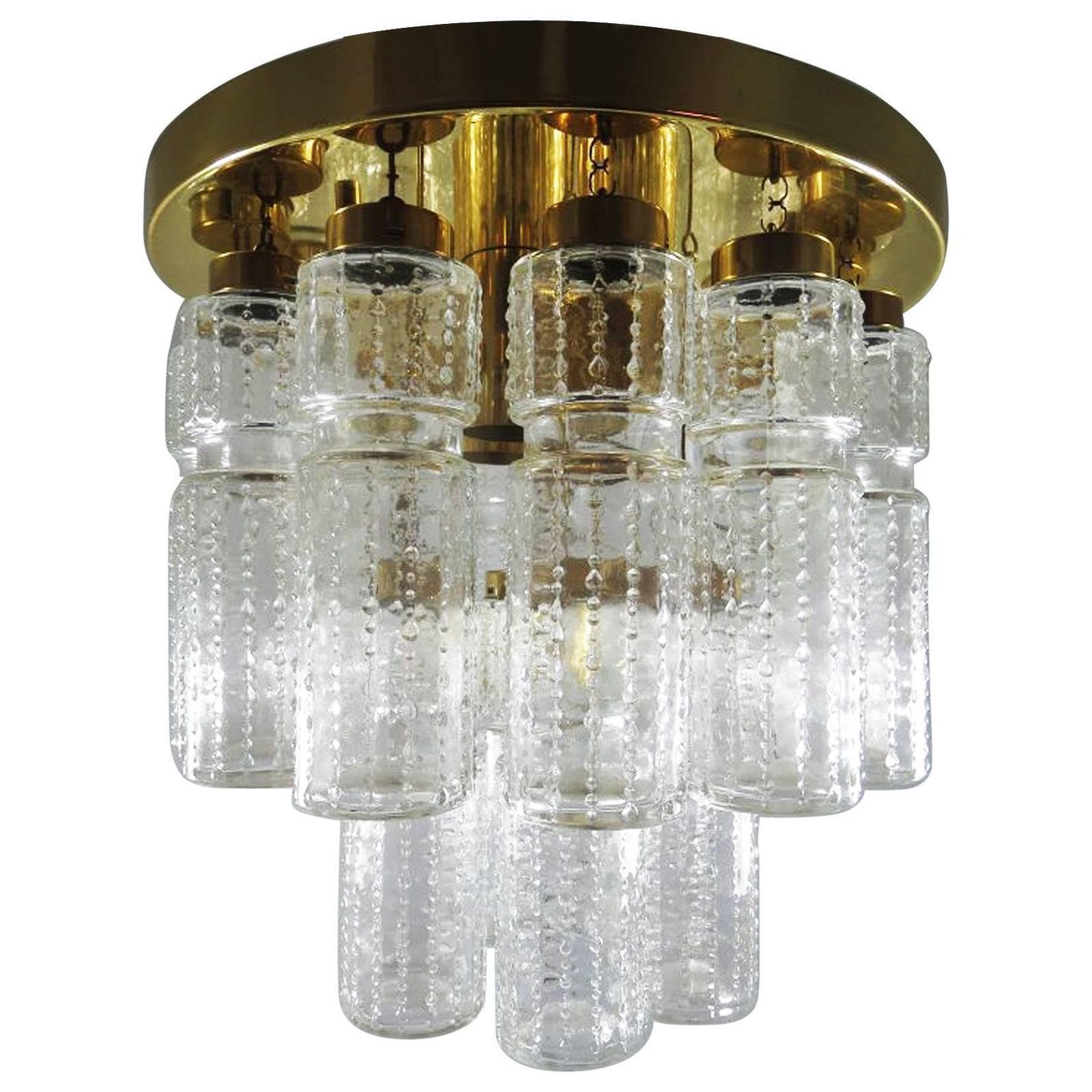 Beautiful Vintage Flush Mount Chandelier With Hand Blow Glass Prisms