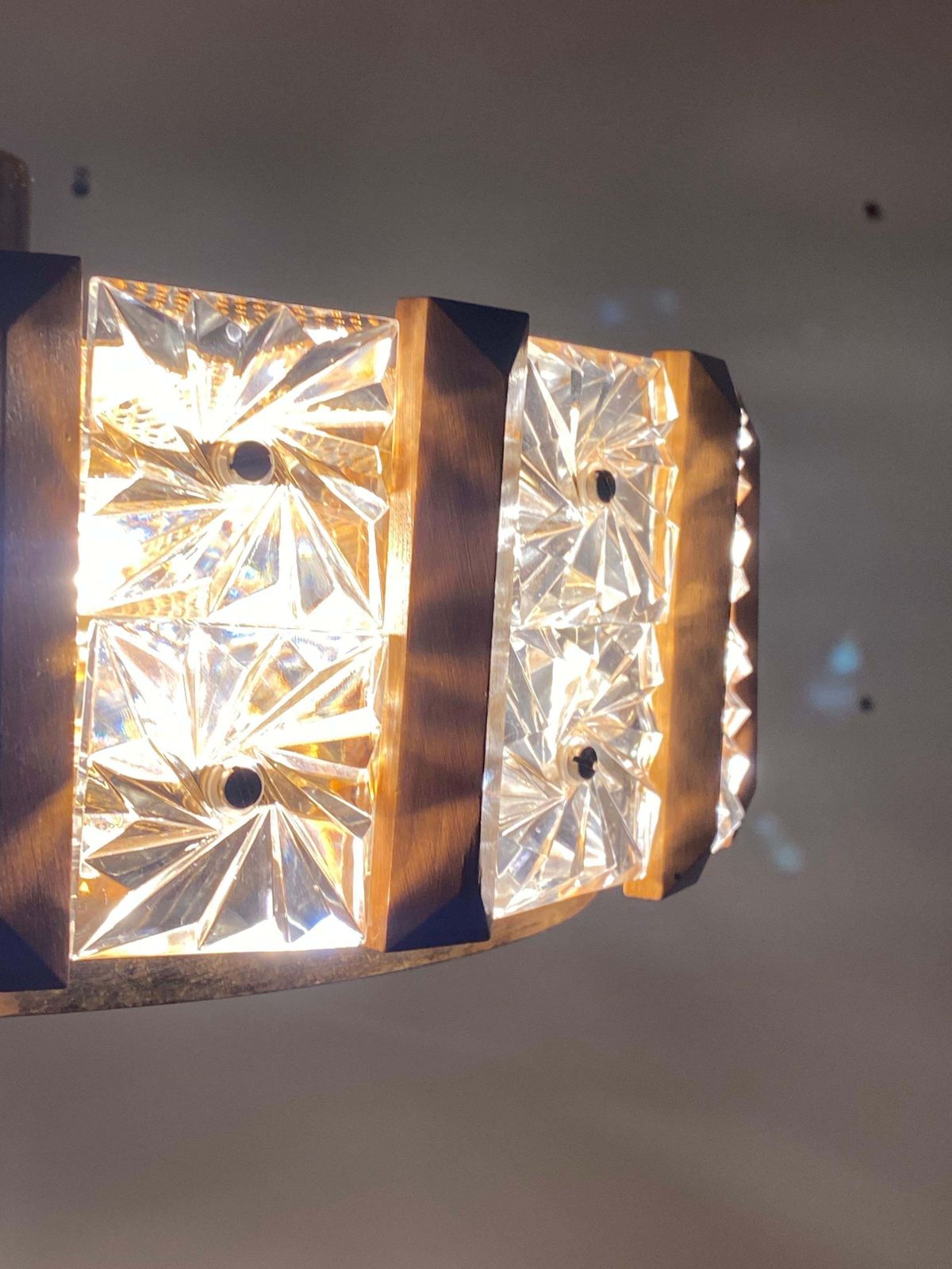 1775.0 Carl Fagerlund For Orrefors Glass, Brass And Teak Chandelier photo