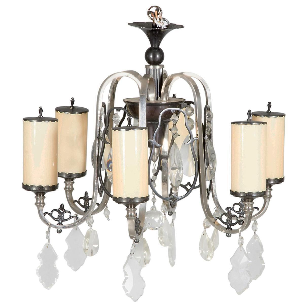 Large Art Deco Opaline Glass Chandelier