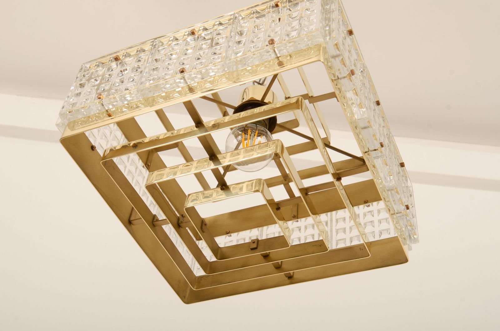 Lighting Brass And Glass Chandelier By Orrefors From The 1960s photo