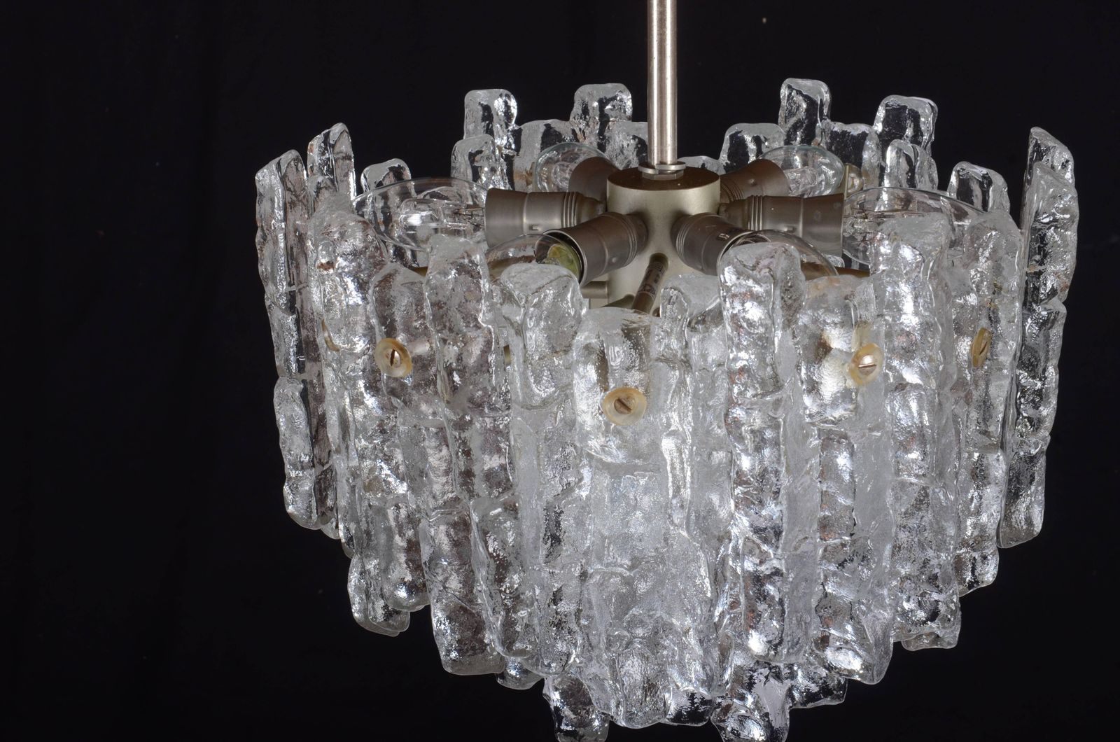 photo for sale Beautiful Mid Century Kalmar Ice Glass Chandelier