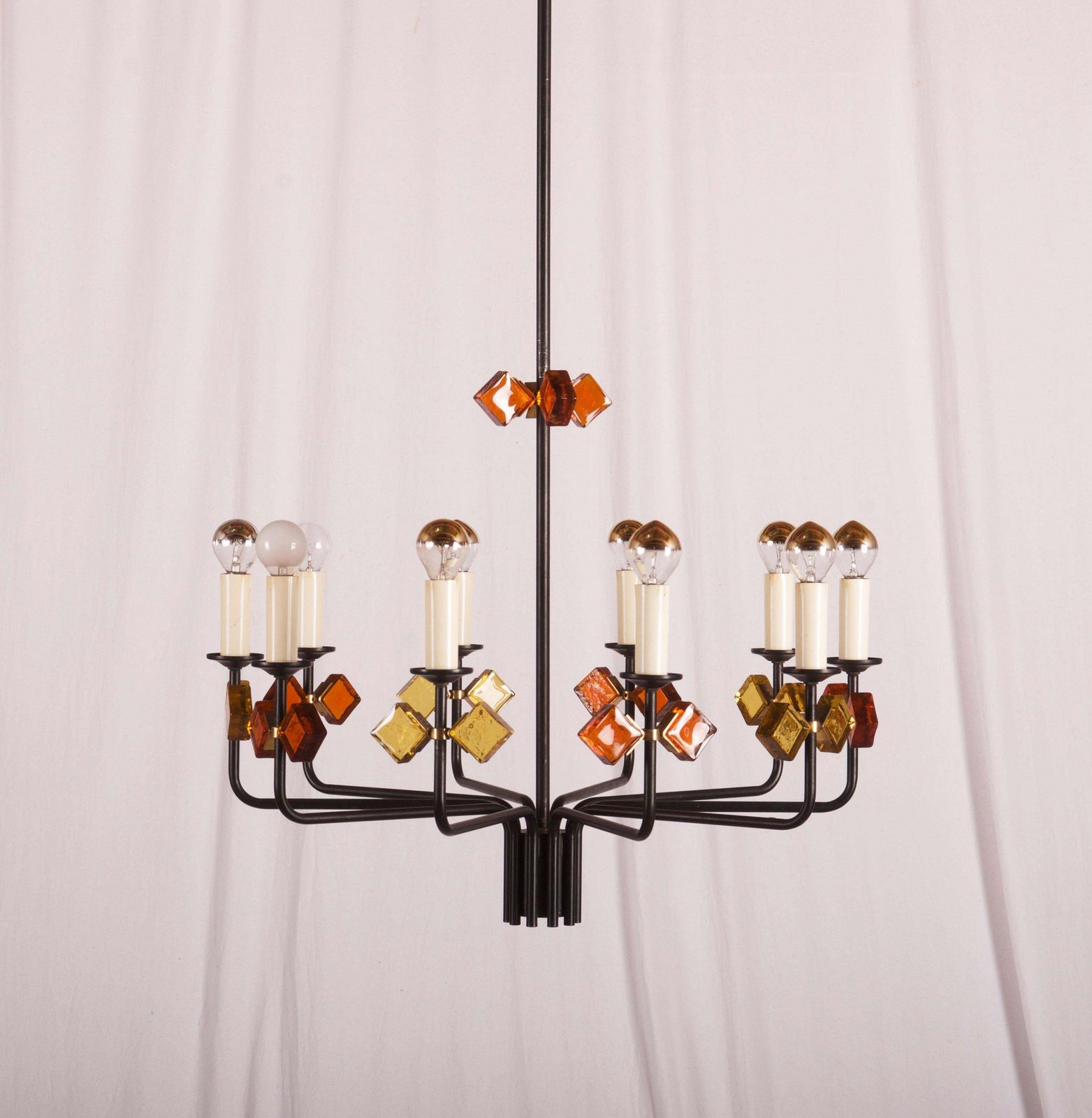 Scandinavian Glass & Iron Chandelier By Svend Aage Holm Sorensen photo vintage