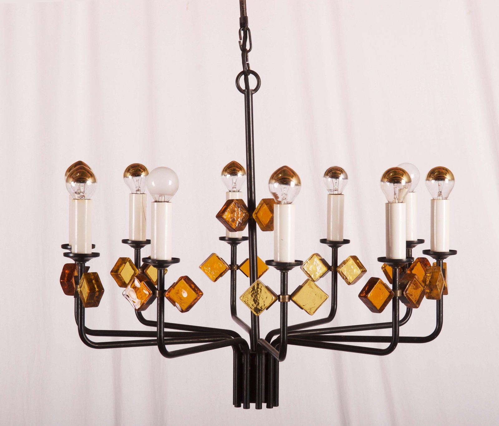 Scandinavian Glass And Iron Chandelier By Svend Aage Holm Sorensen photo for sale
