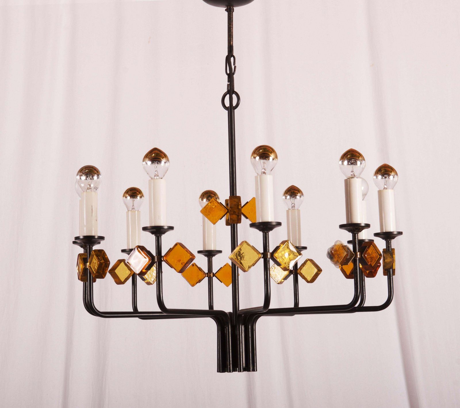 3005.0 Scandinavian Glass And Iron Chandelier By Svend Aage Holm Sorensen photo