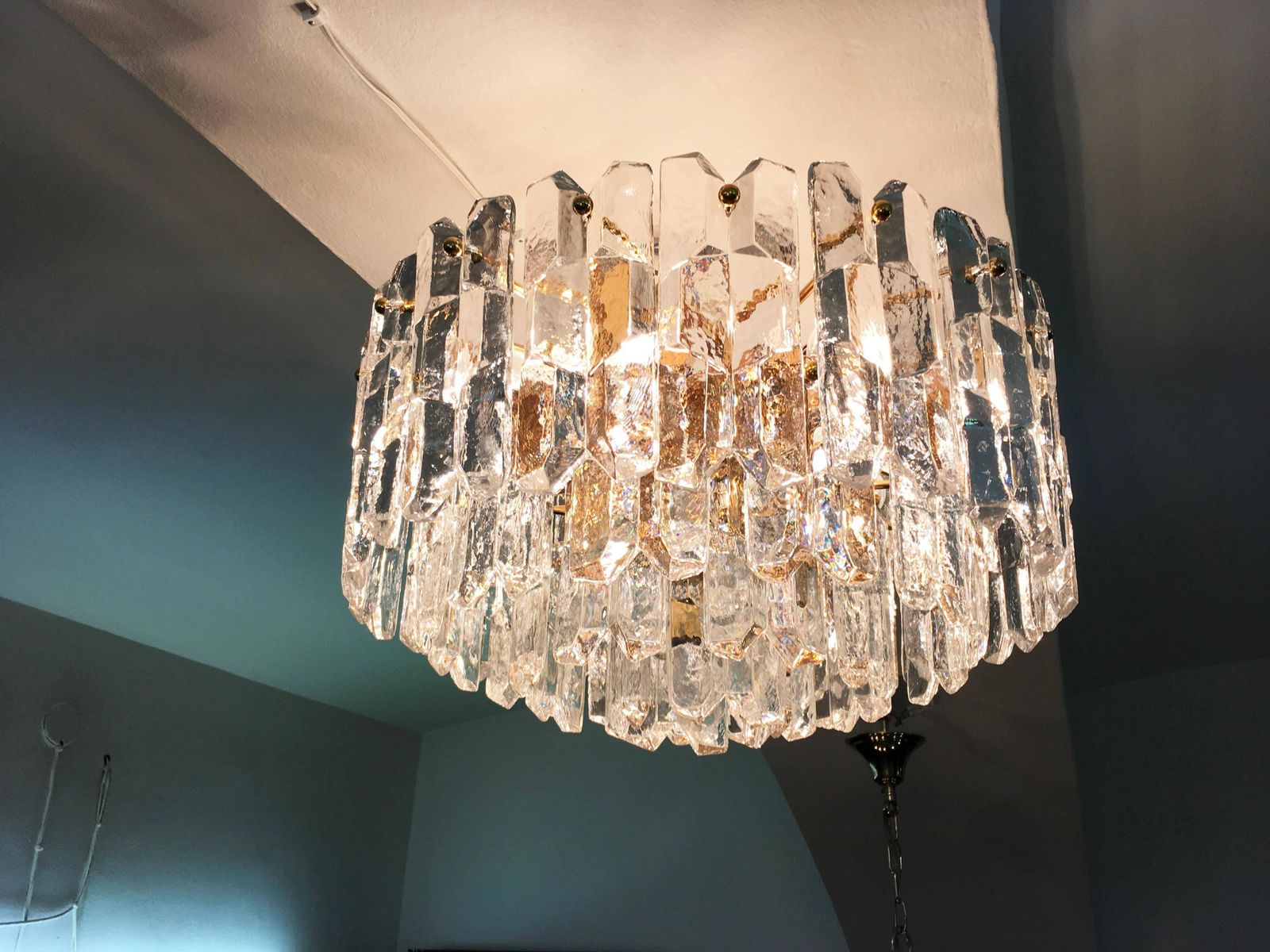 J. T. Kalmar Large "Palazzo" Ice Glass Chandelier Flush Mount photo 3553.0