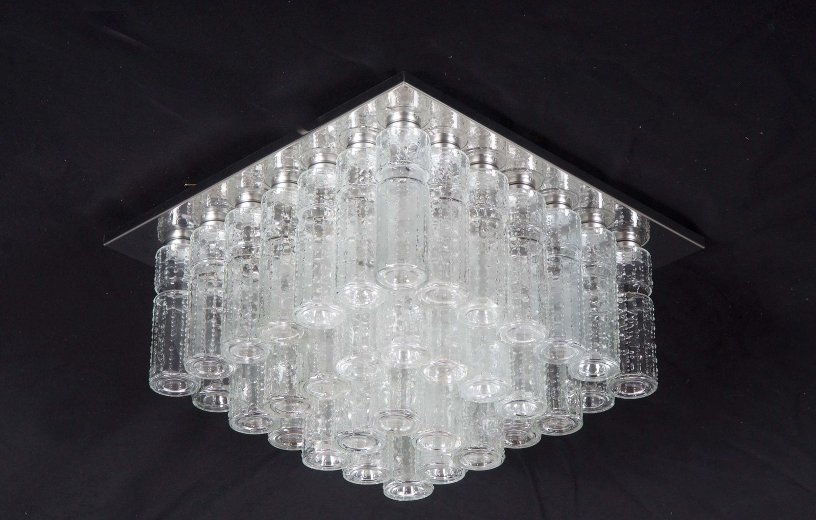 Beautiful Large Vintage Flush Mount Chandelier With Hand Blow Glass Prisms photo furniture