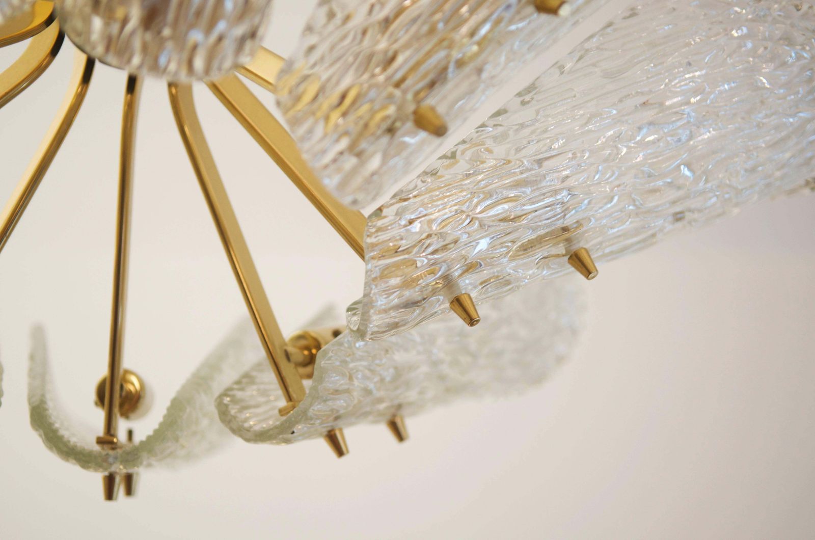 Beautiful Large Chandelier With Textured Glass By Kalmar photo vintage