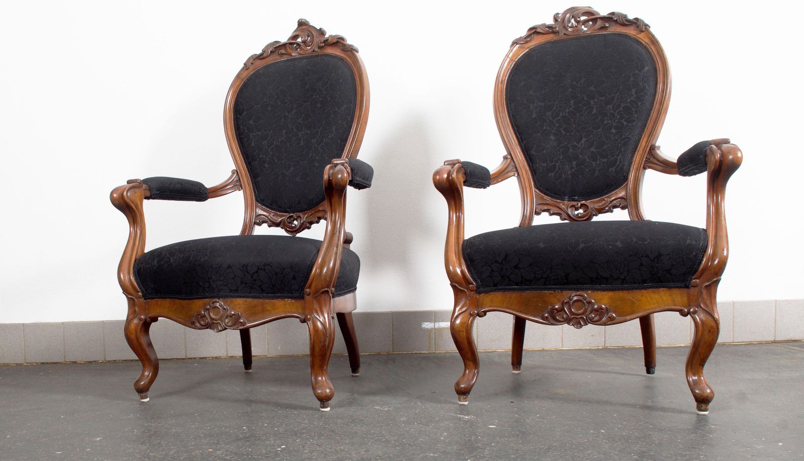 Pair Of Louis XV Style Walnut Wood Armchairs photo furniture