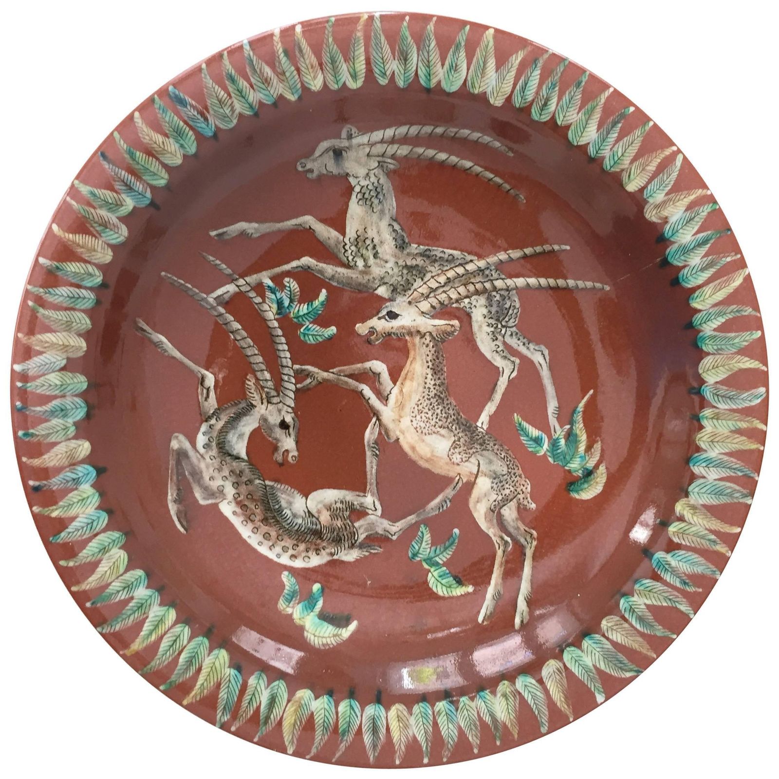 Art Deco Wall Plata Karlsruhe Majolika Gustav Heinkel "Antelopes"