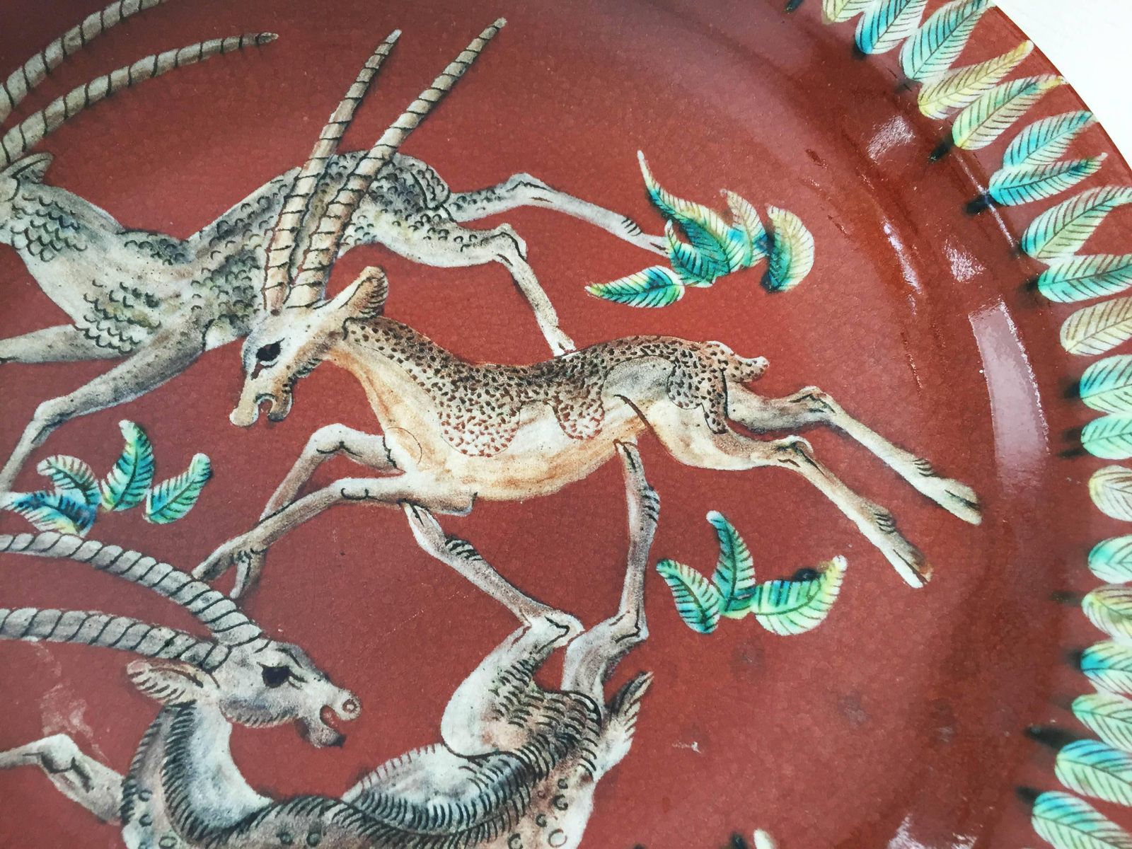 Art Deco Wall Plata Karlsruhe Majolika Gustav Heinkel "Antelopes" photo 1228.0