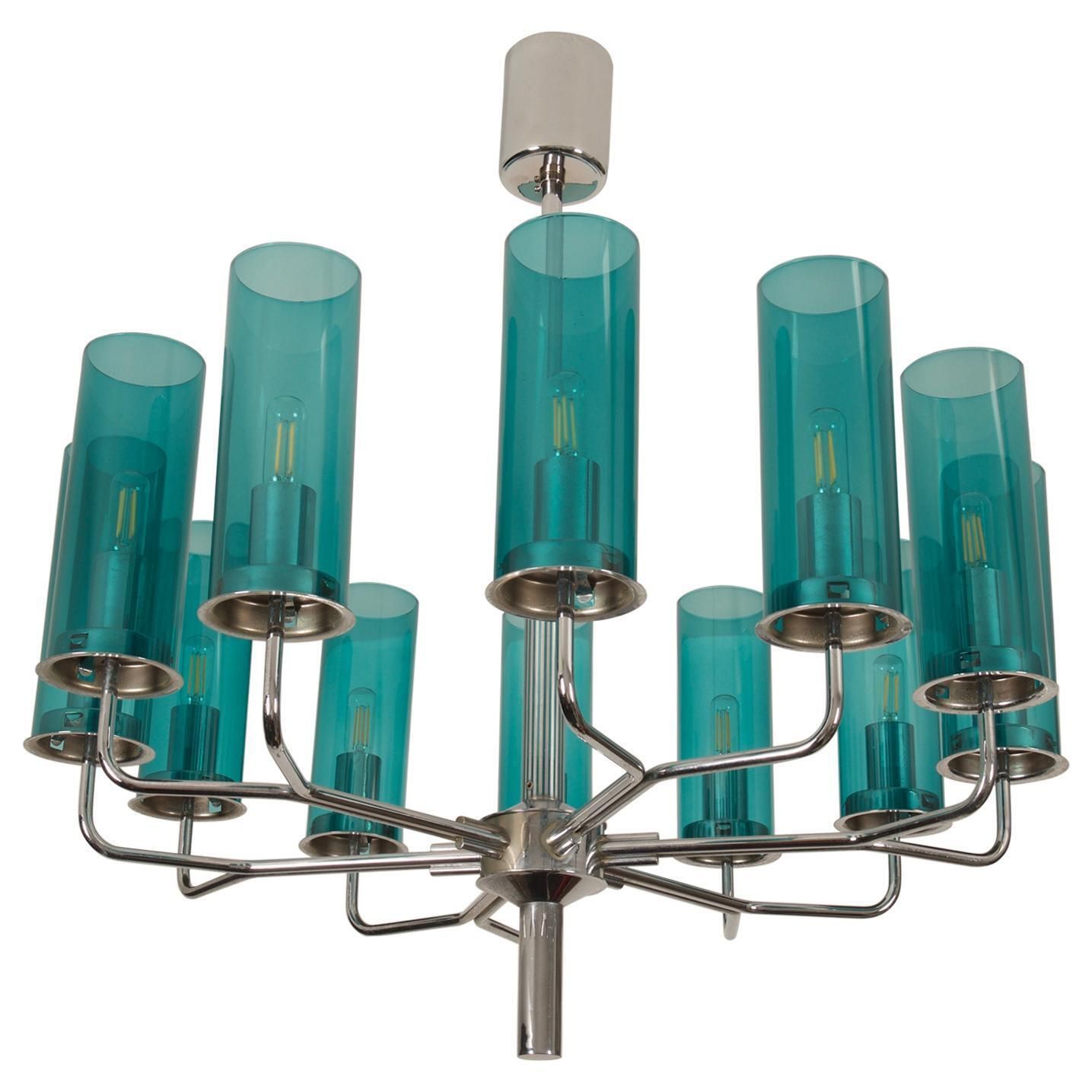 Brass And Blue Glass Tube Chandelier T434 12 Sonata By Hans Agne Jakobsson