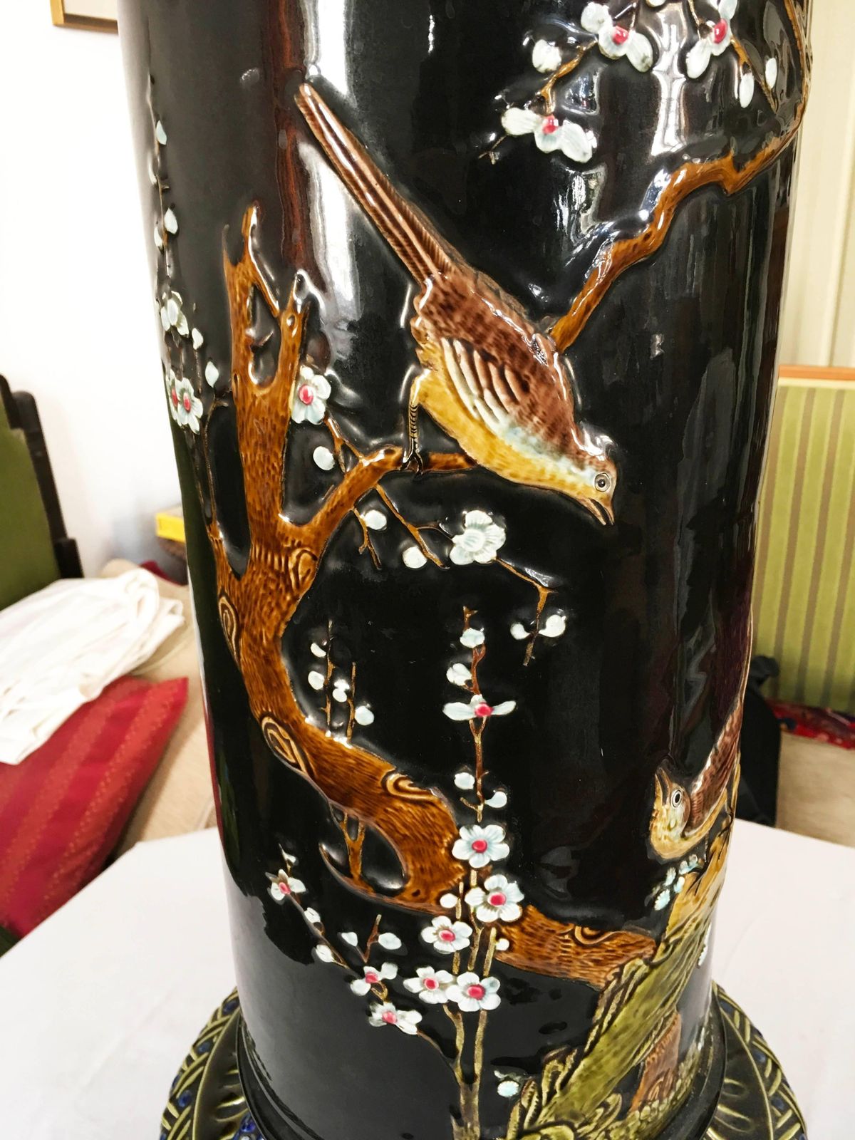Huge Ceramic Column Flower Stand With Asian Motifs photo furniture