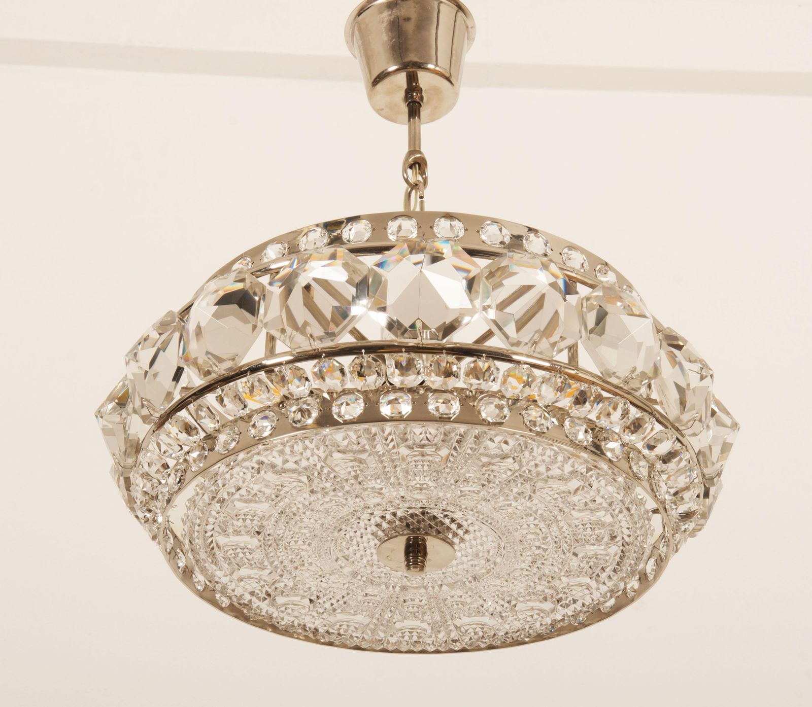 Chromed Brass And Glass Chandelier By Orrefors From The 1960s photo for sale