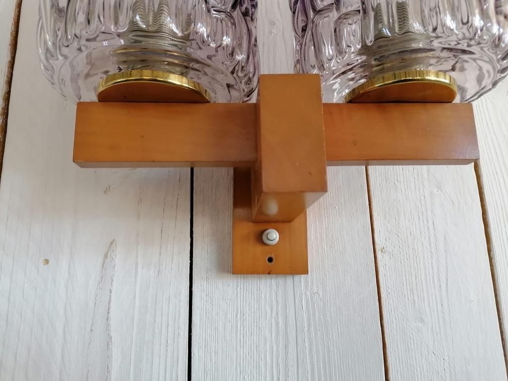 Wall Lamp Teak And Violet Glass By Rupert Nikoll photo Lighting