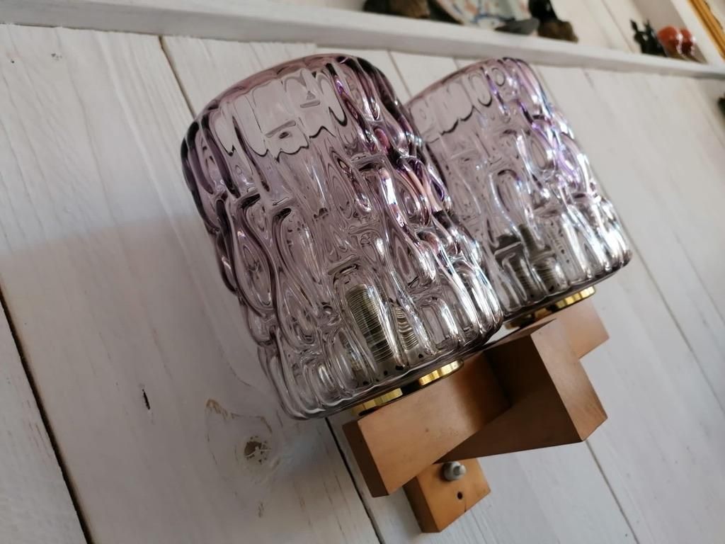 Wall Lamp Teak And Violet Glass By Rupert Nikoll photo 385.0