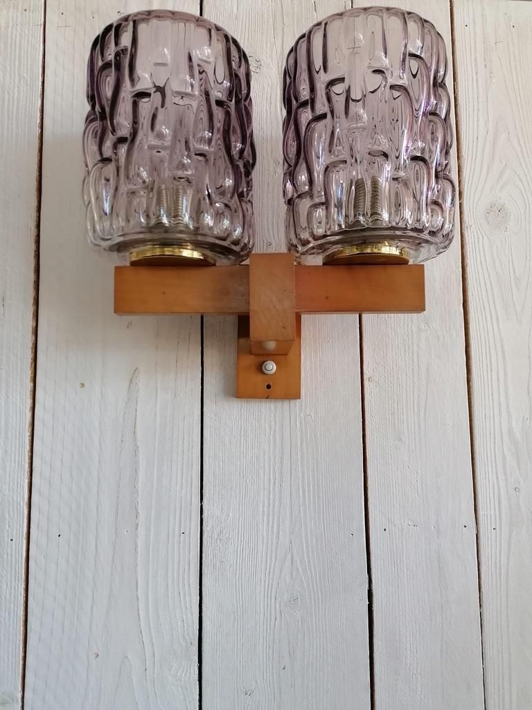 Wall Lamp Teak And Violet Glass By Rupert Nikoll photo vintage