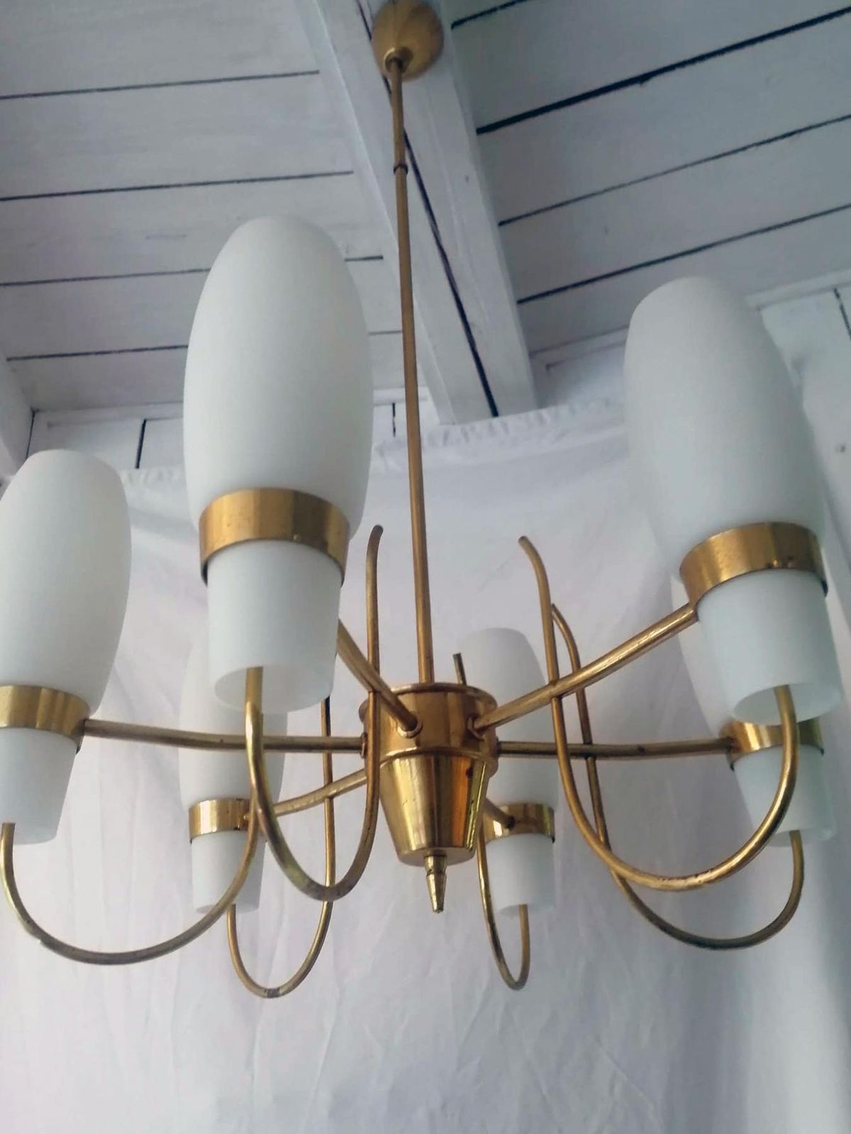 Brass And Opaline Glass Chandelier By Rupert Nikoll photo furniture