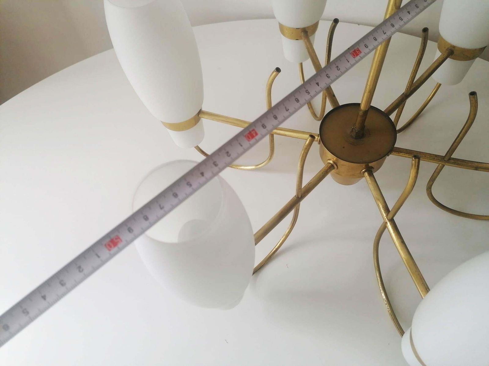 Brass And Opaline Glass Chandelier By Rupert Nikoll photo 2302.0