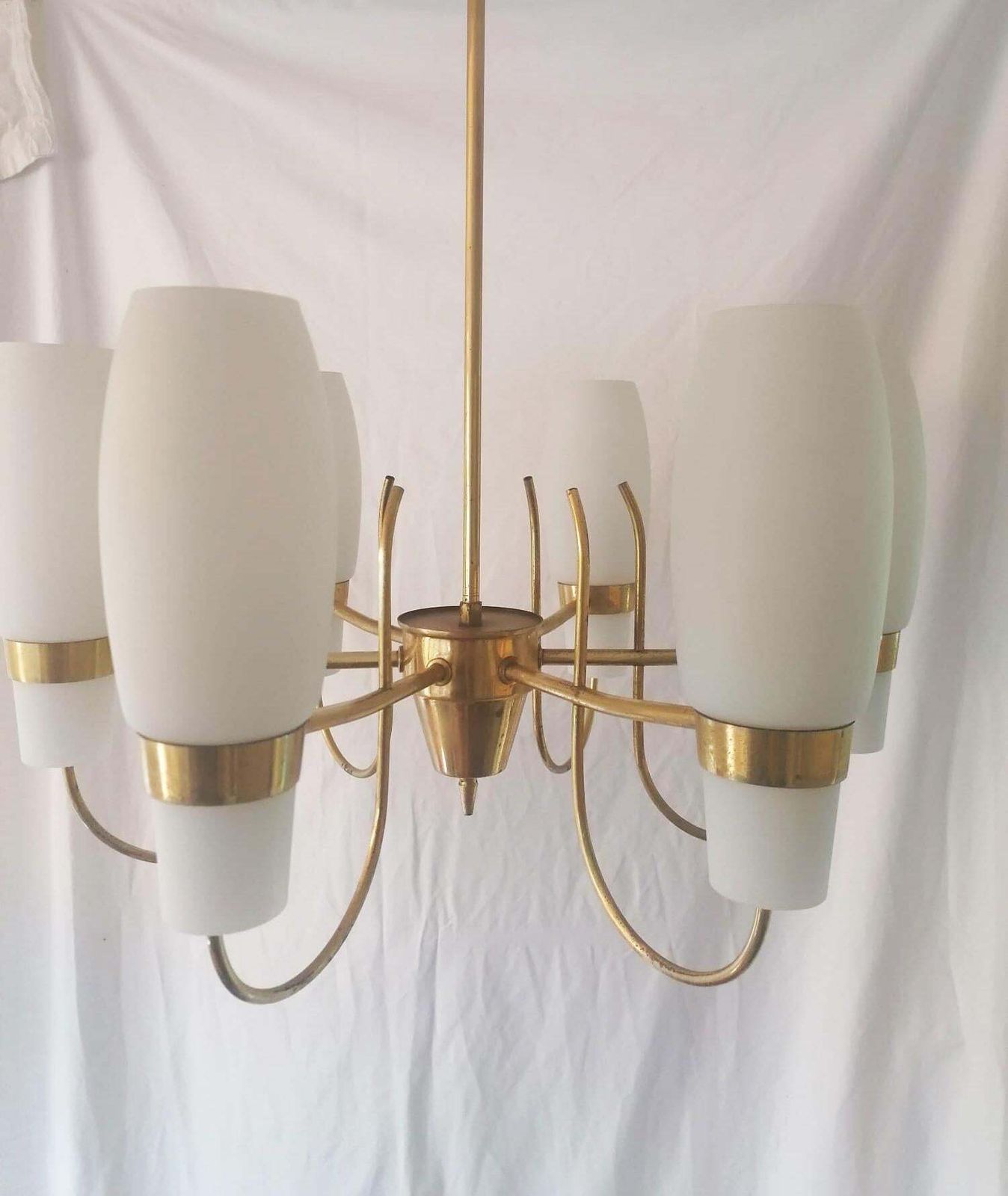 Brass And Opaline Glass Chandelier By Rupert Nikoll photo vinterior