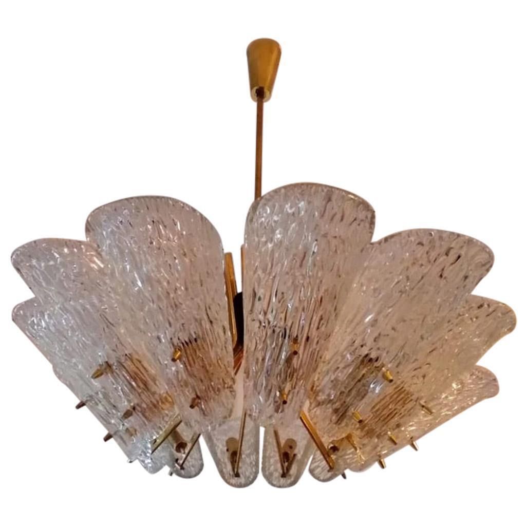 Beautiful Huge Chandelier With Textured Glass By J. T. Kalmar