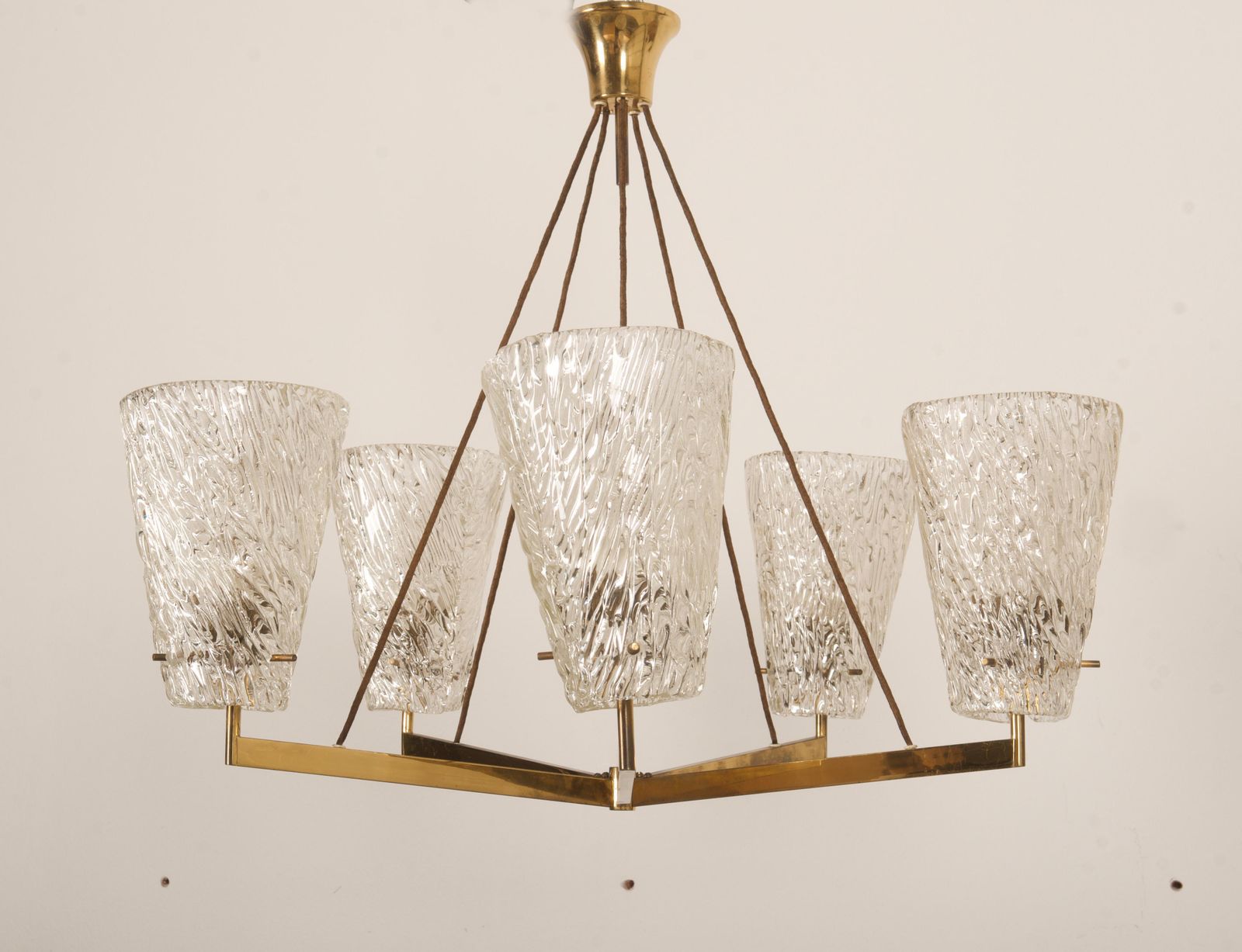 Austrian Brass Chandelier With Textured Glass By J. T. Kalmar photo for sale
