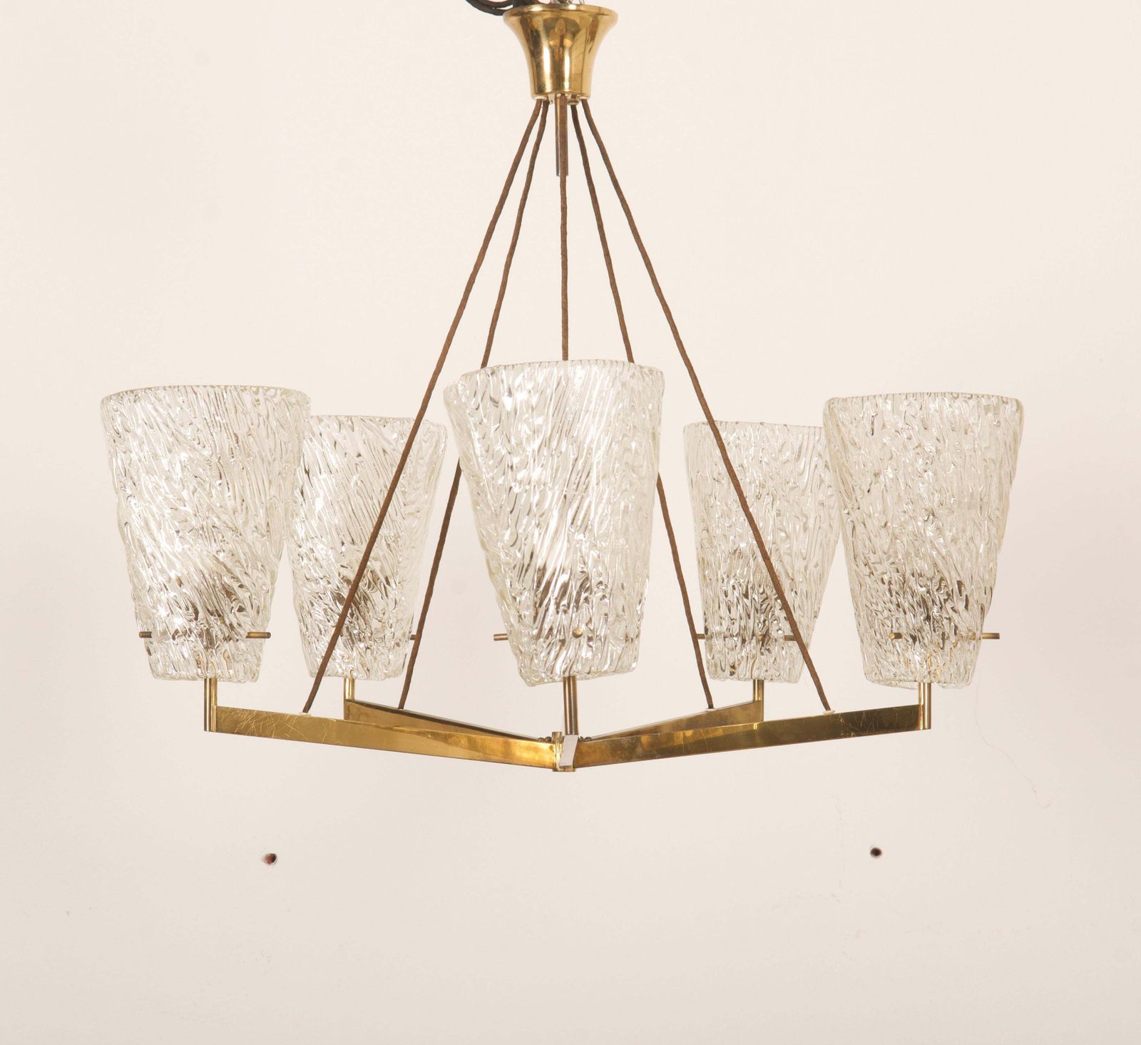 5323.0 Austrian Brass Chandelier With Textured Glass By J. T. Kalmar photo
