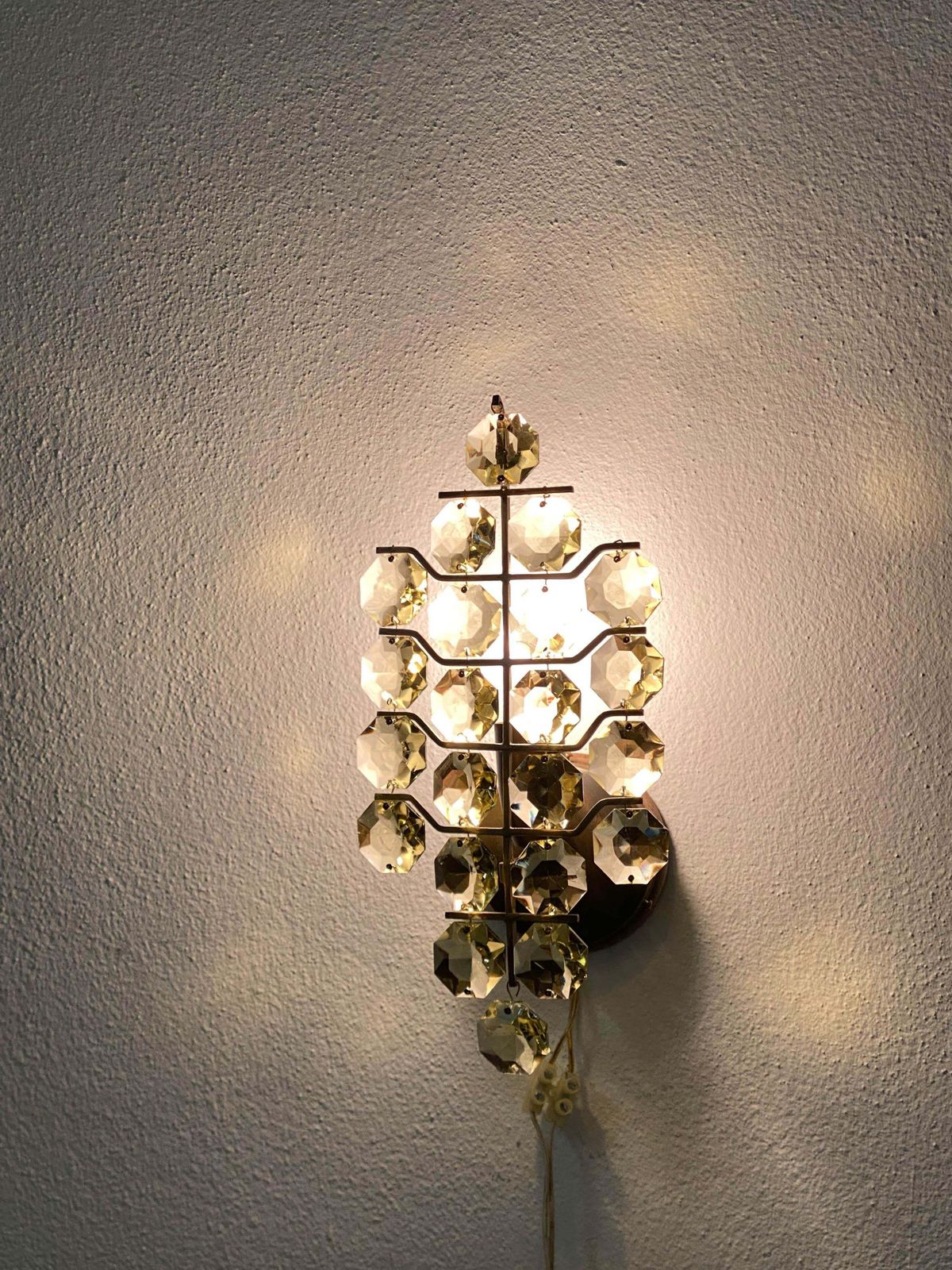 A Pair Of Bakalowits Sconces Wall Lights, Brass Crystal Glass, 1960s photo vintage